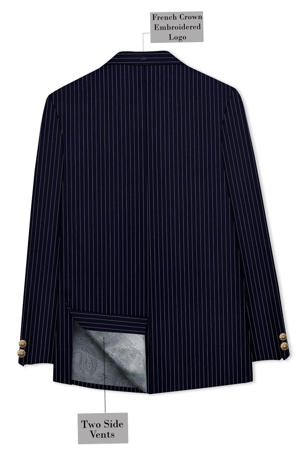 Mariner-Denim Blue And Bright White Chalk Striped Wool Rich Wrinkle-Free Fluid Drape Fabric Cross Placket Bandhgala Suit