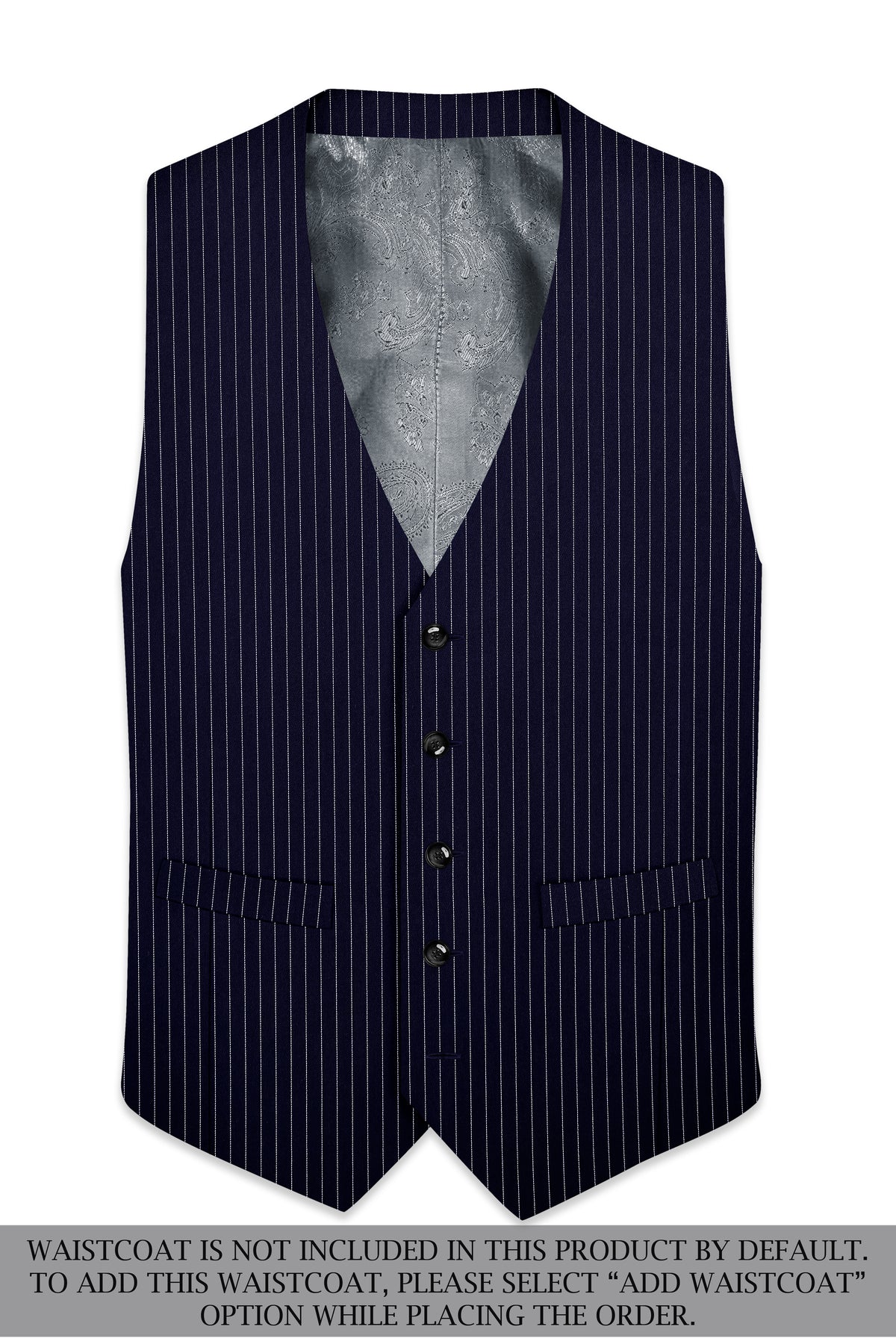 Mariner-Denim Blue And Bright White Chalk Striped Wool Rich Wrinkle-Free Fluid Drape Fabric Peak Lapel Tuxedo Suit