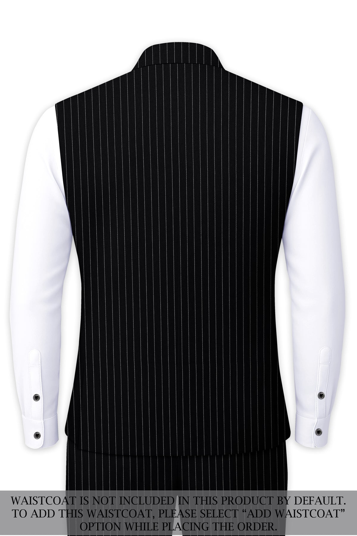 Gravitas-Jade Black And Bright White Chalk Striped Wool Rich Wrinkle-Free Fluid Drape Fabric Bandhgala Suit