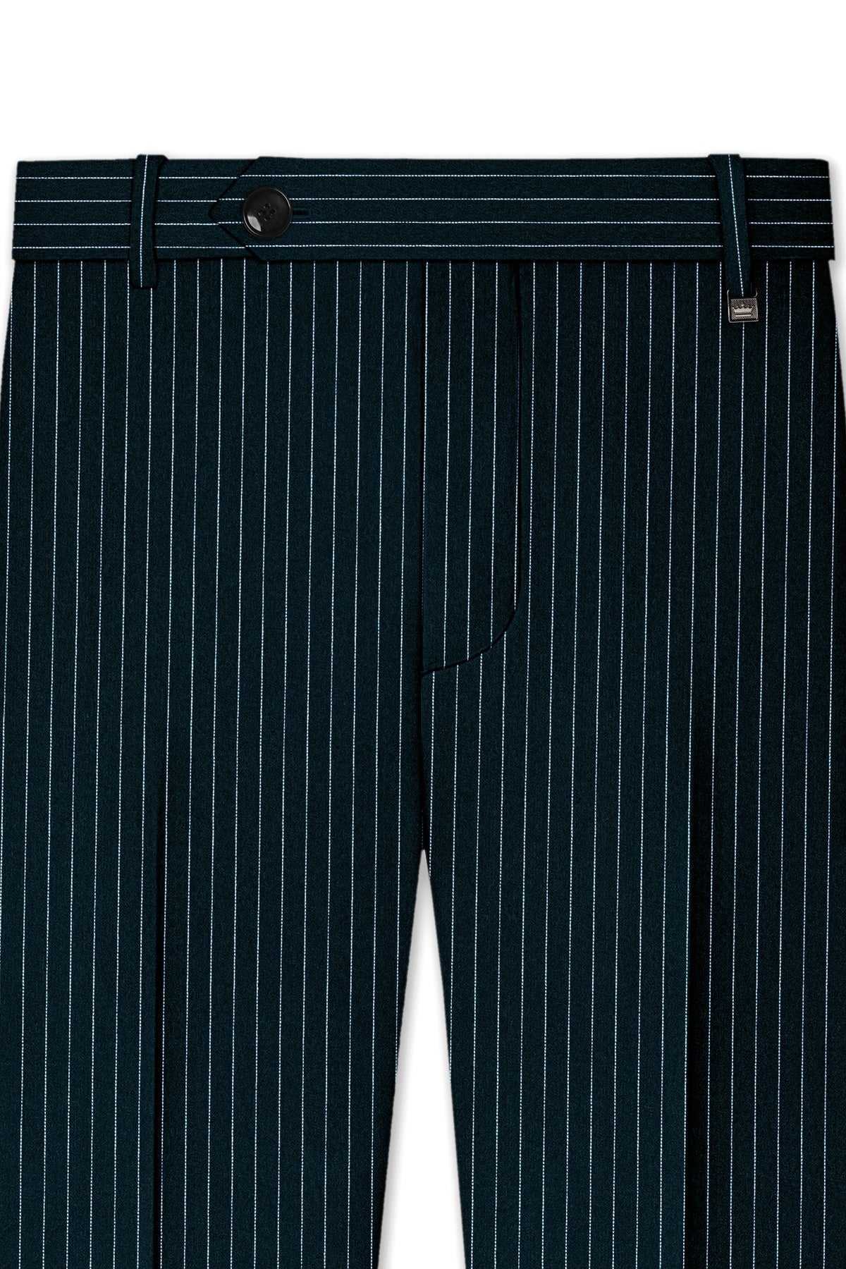 Zenith-Imperial Teal And Bright White Chalk Striped Wool Rich Wrinkle-Free Fluid Drape Fabric Peak Lapel Tuxedo Suit