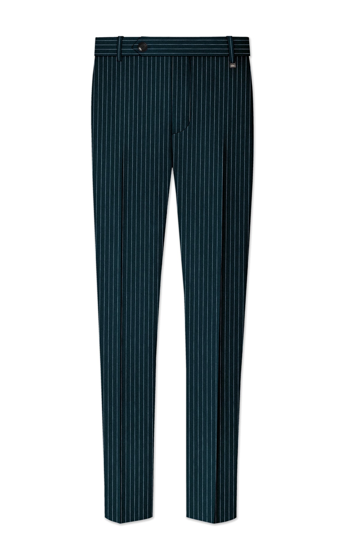 Zenith-Imperial Teal And Bright White Chalk Striped Wool Rich Wrinkle-Free Fluid Drape Fabric Peak Lapel Tuxedo Suit