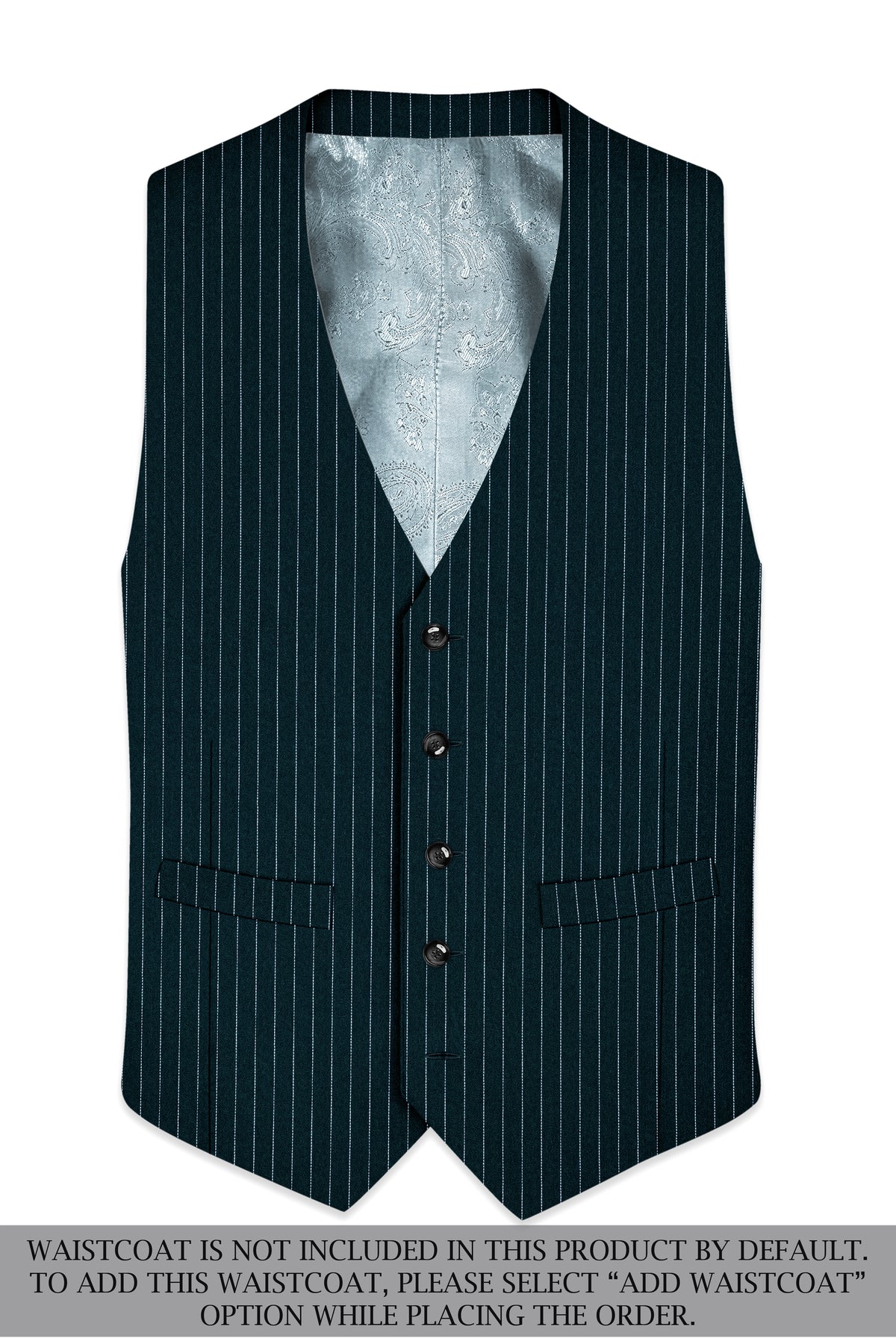 Zenith-Imperial Teal And Bright White Chalk Striped Wool Rich Wrinkle-Free Fluid Drape Fabric Peak Lapel Tuxedo Suit