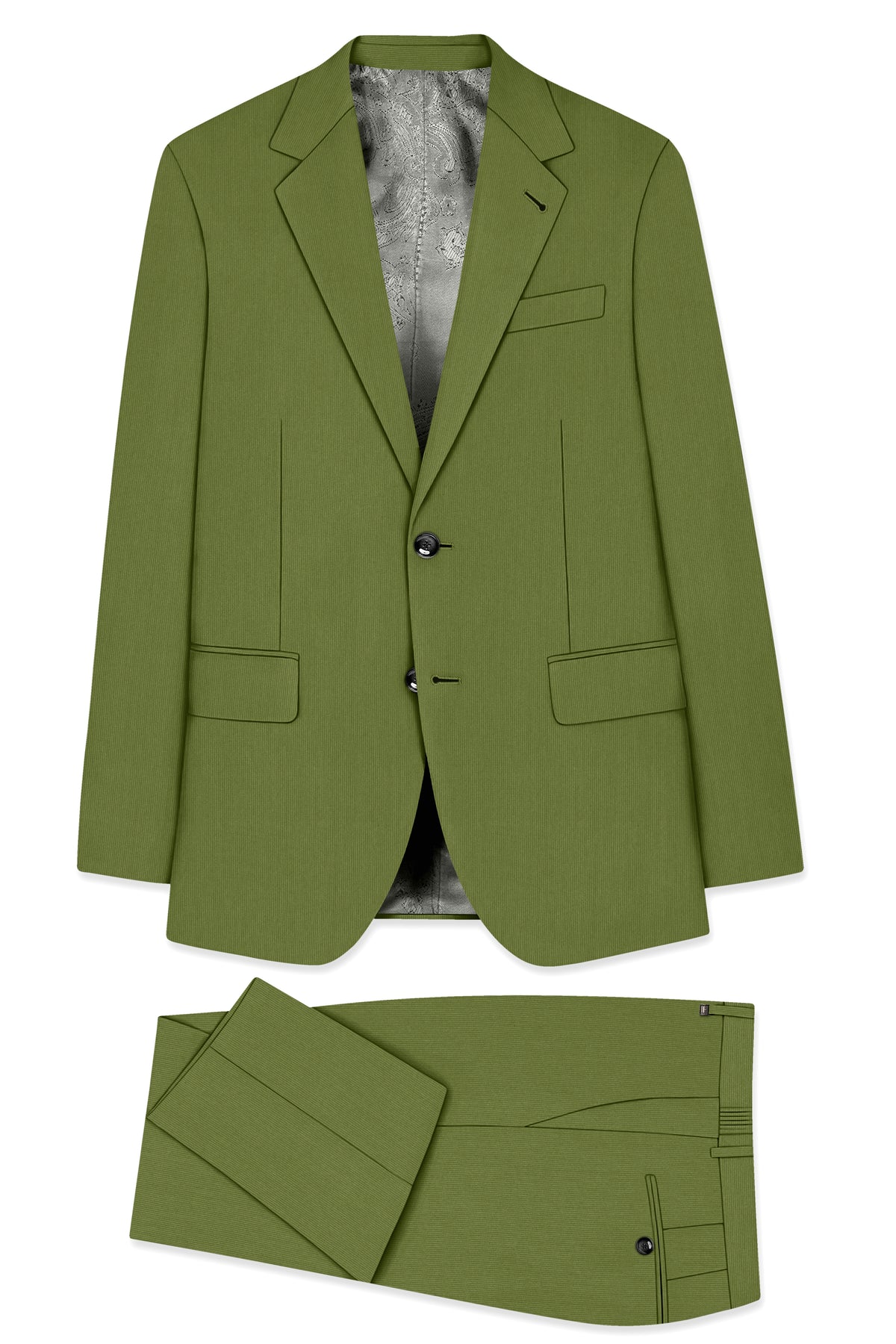 Hunter-Muddy Green Diamond Textured Wool Rich Slight Stretch Single Breasted Suit