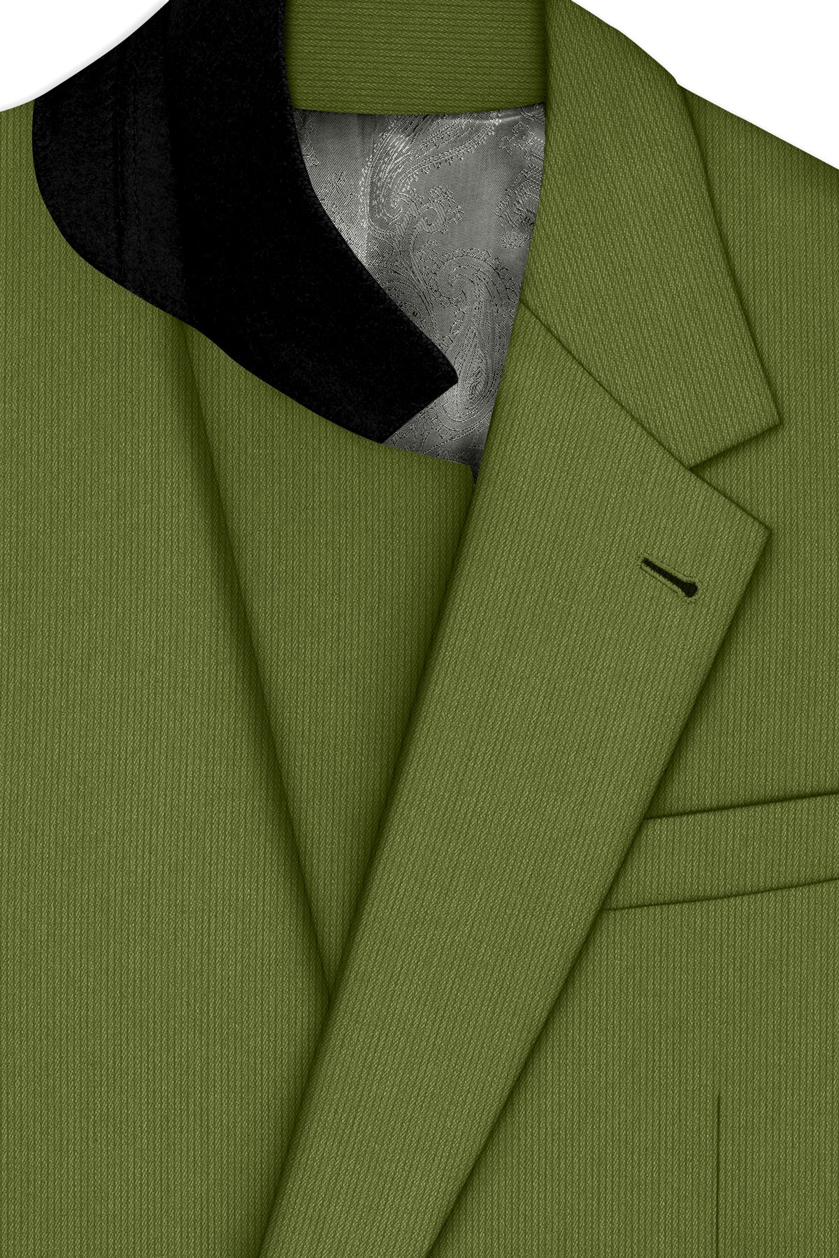 Hunter-Muddy Green Diamond Textured Wool Rich Slight Stretch Single Breasted Suit
