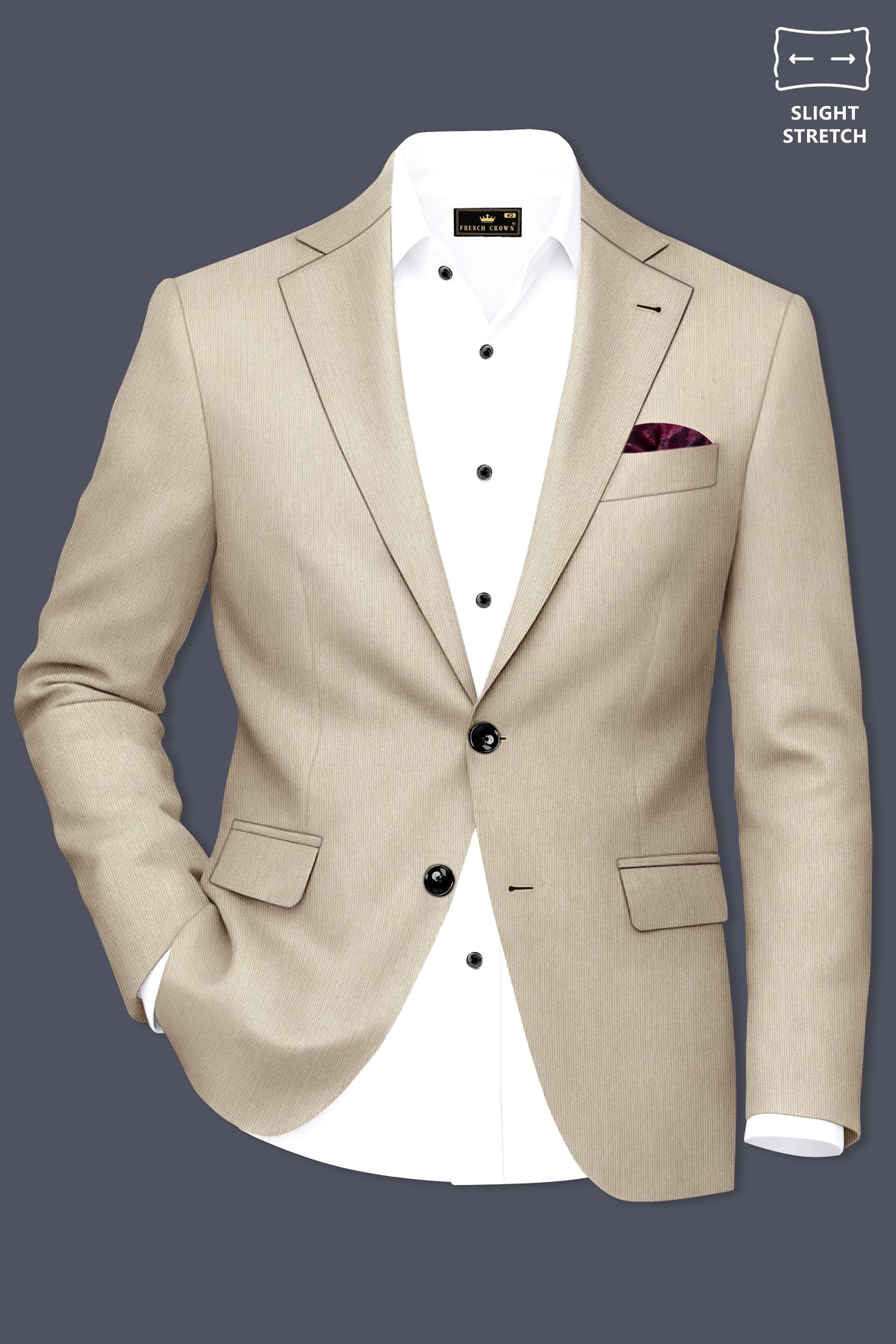 Ivoria-Vanilla Cream Diamond Textured Wool Rich Slight Stretch Single Breasted Suit