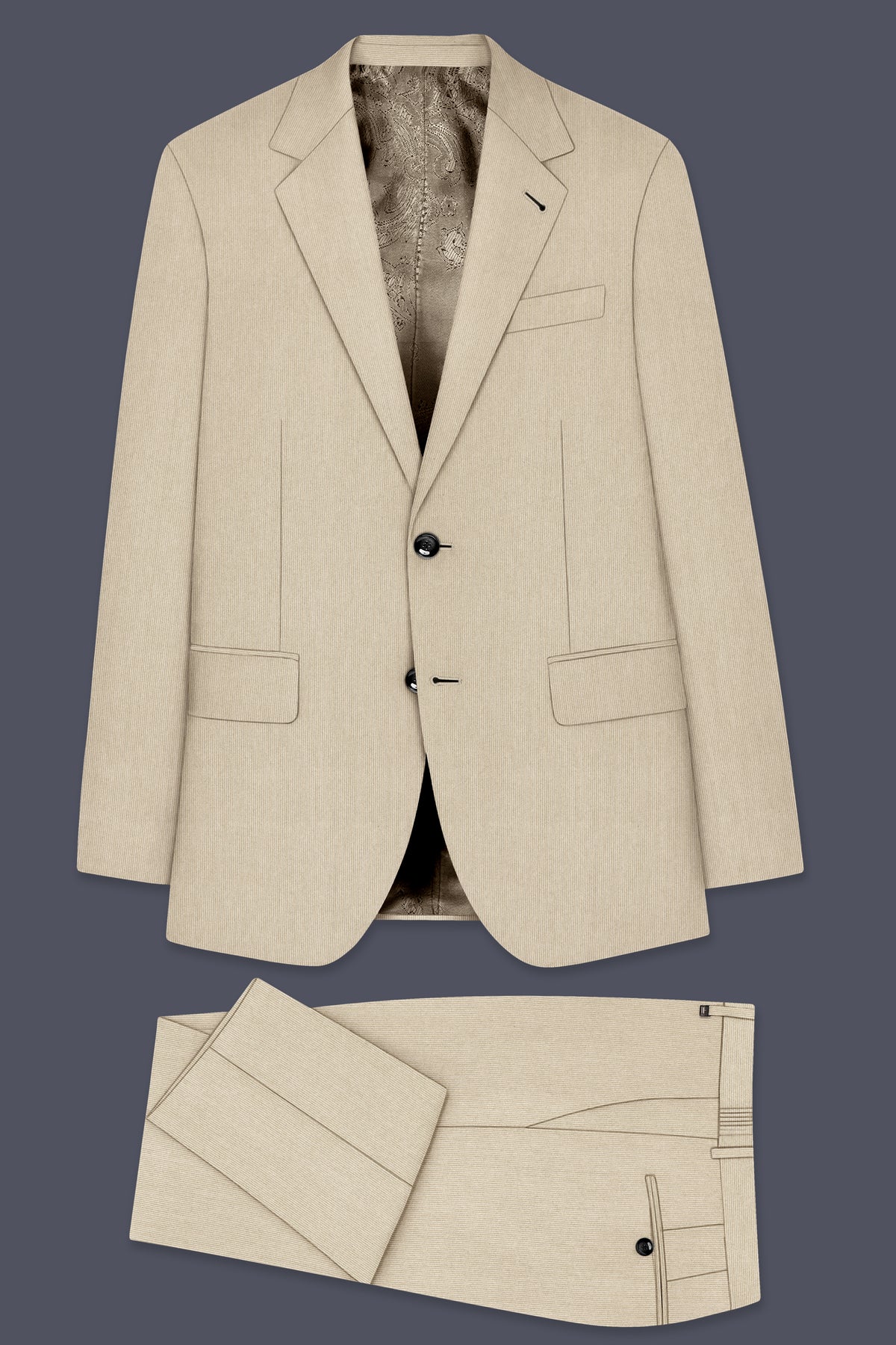 Ivoria-Vanilla Cream Diamond Textured Wool Rich Slight Stretch Single Breasted Suit