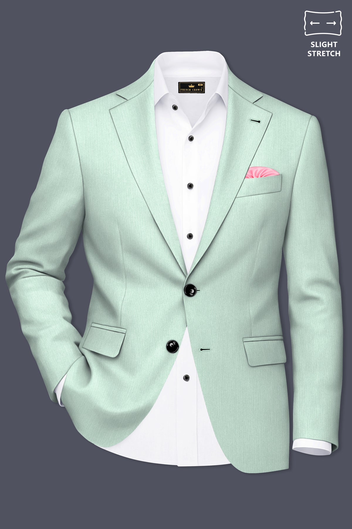 Viridis-Pumice Green Diamond Textured Wool Rich Slight Stretch Single Breasted Suit