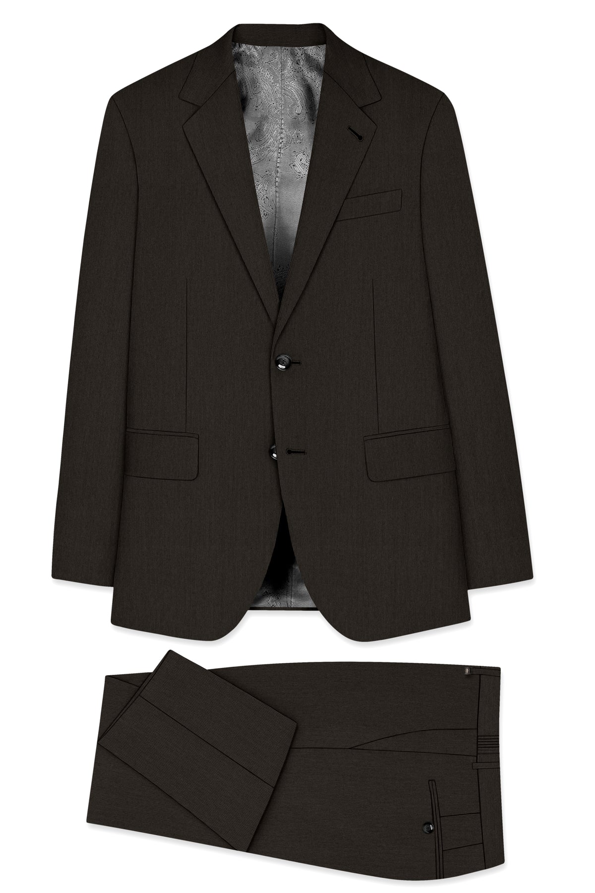 Grayson-Zeus Brown Diamond Textured Wool Rich Slight Stretch Single Breasted Suit