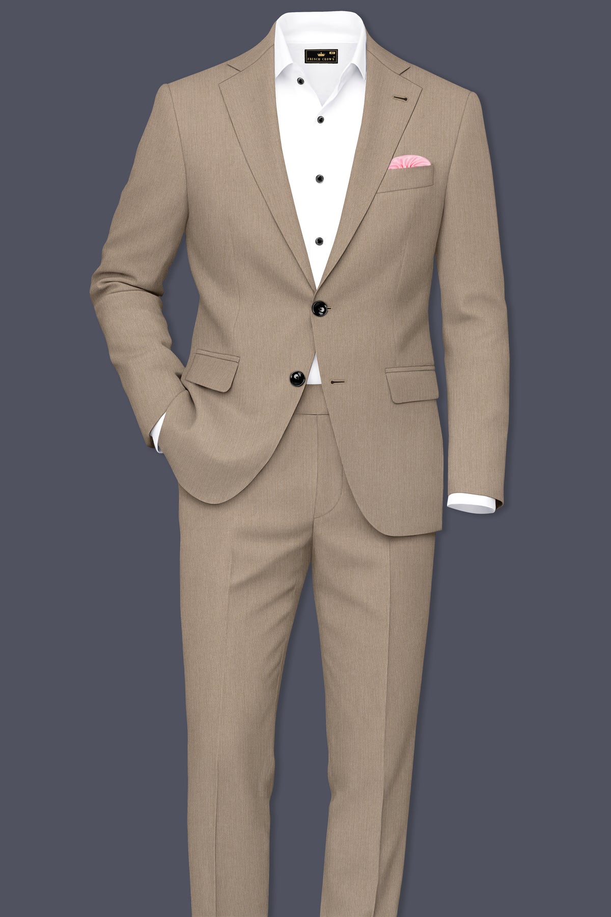 Terran-Sandrift Brown Diamond Textured Wool Rich Slight Stretch Single Breasted Suit