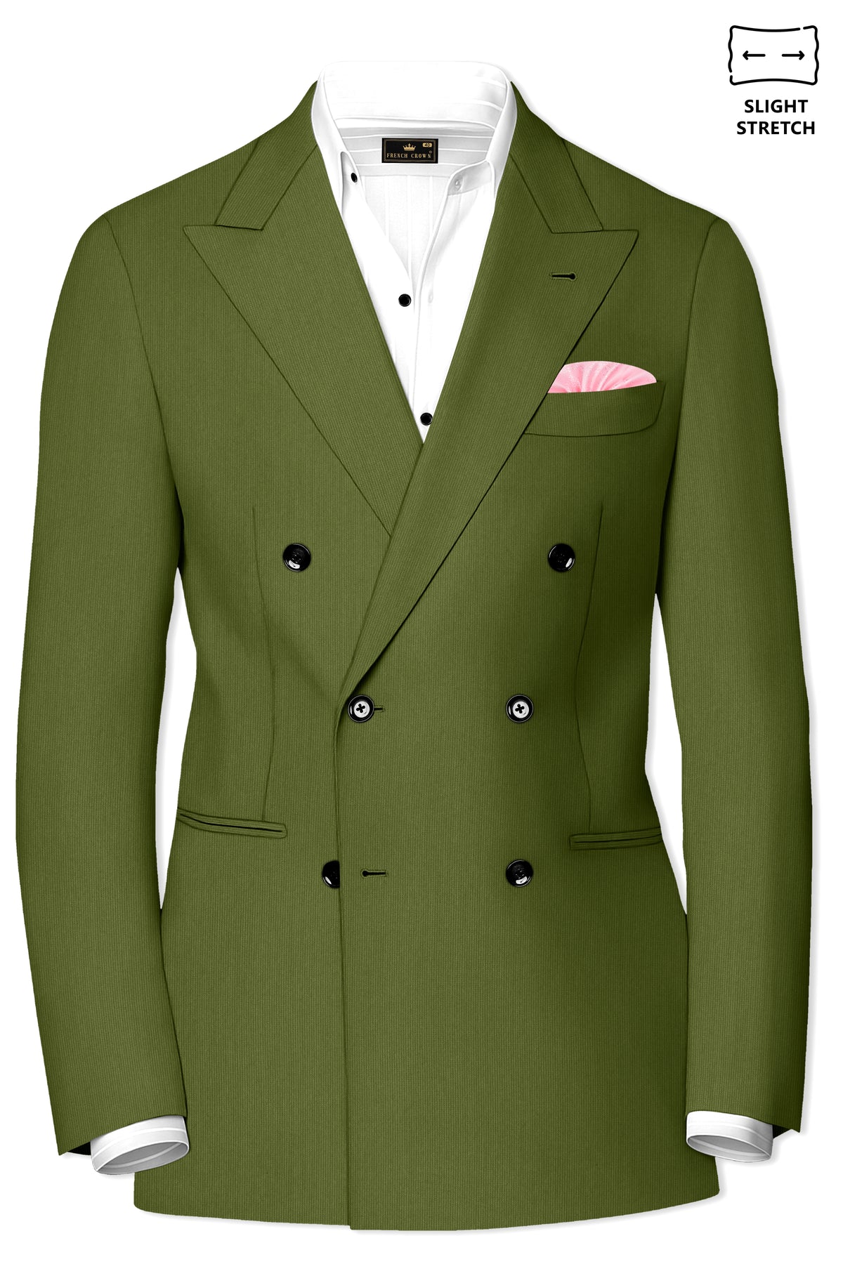 Hunter-Muddy Green Diamond Textured Wool Rich Slight Stretch Double Breasted Suit