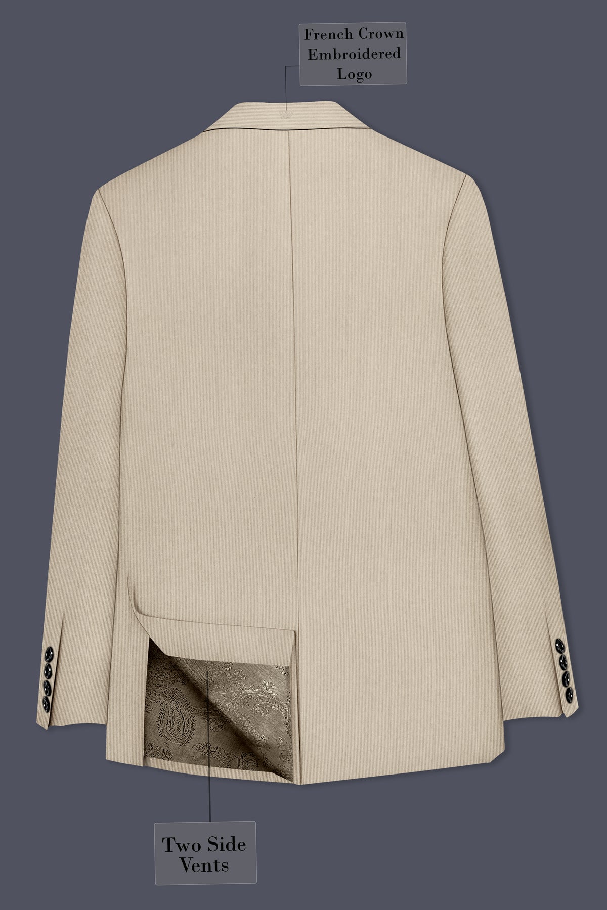 Ivoria-Vanilla Cream Diamond Textured Wool Rich Slight Stretch Double Breasted Suit