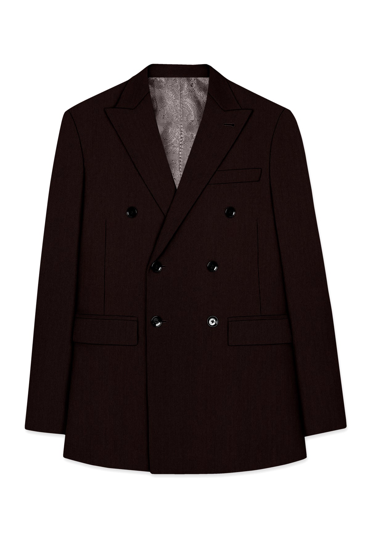Terrano-Creole Brown Diamond Textured Wool Rich Slight Stretch Double Breasted Suit