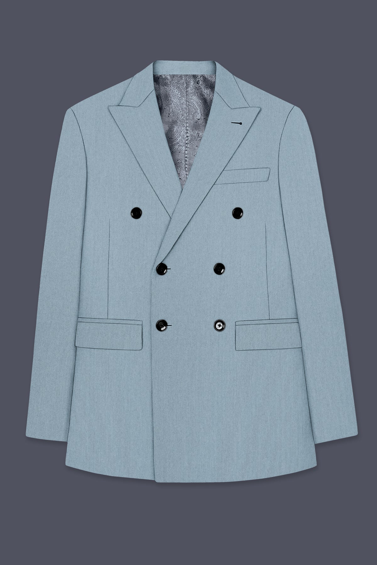 Sterling-Cadet Gray Diamond Textured Wool Rich Slight Stretch Double Breasted Suit