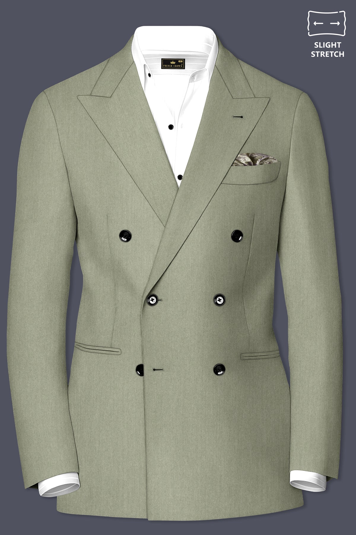 Elysian-Sage Green Diamond Textured Wool Rich Slight Stretch Double Breasted Suit