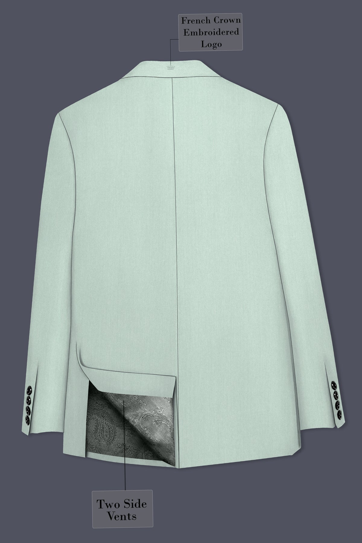 Viridis-Pumice Green Diamond Textured Wool Rich Slight Stretch Double Breasted Suit