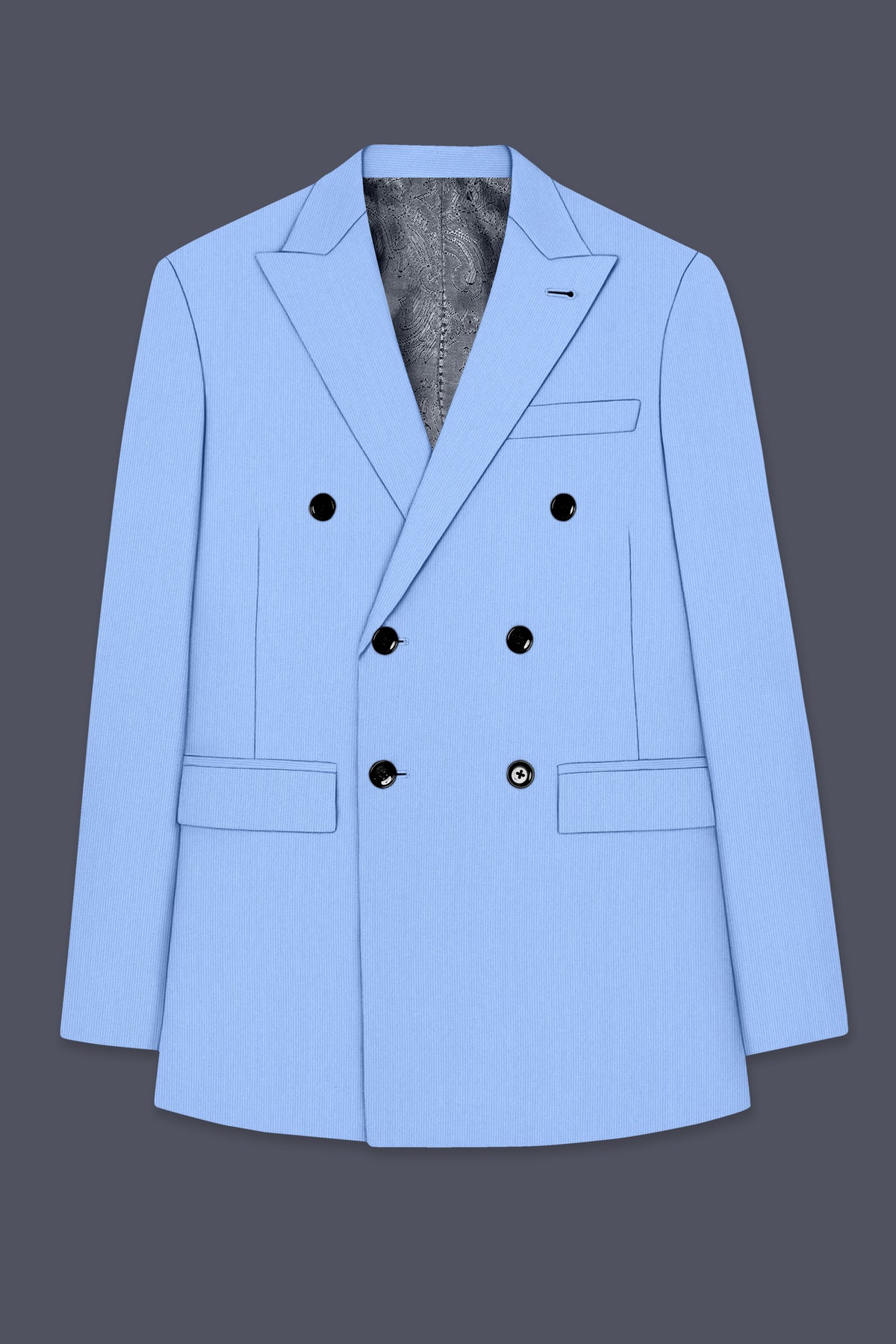 Cobalt-Jordy Blue Diamond Textured Wool Rich Slight Stretch Double Breasted Suit