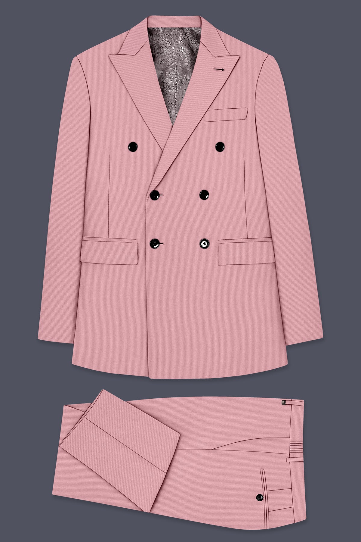 Isadora-Careys Pink Diamond Textured Wool Rich Slight Stretch Double Breasted Suit