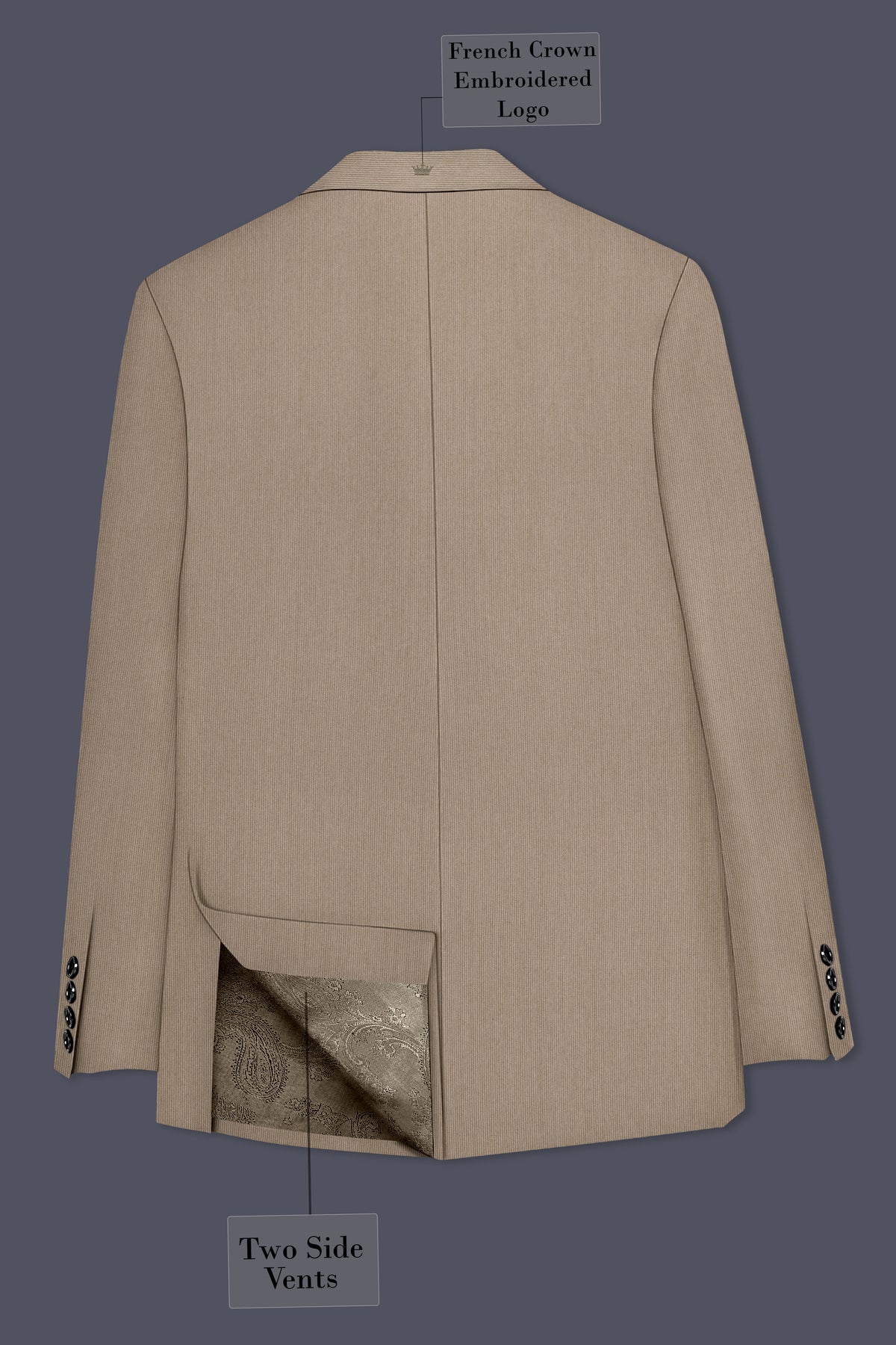 Terran-Sandrift Brown Diamond Textured Wool Rich Slight Stretch Double Breasted Suit