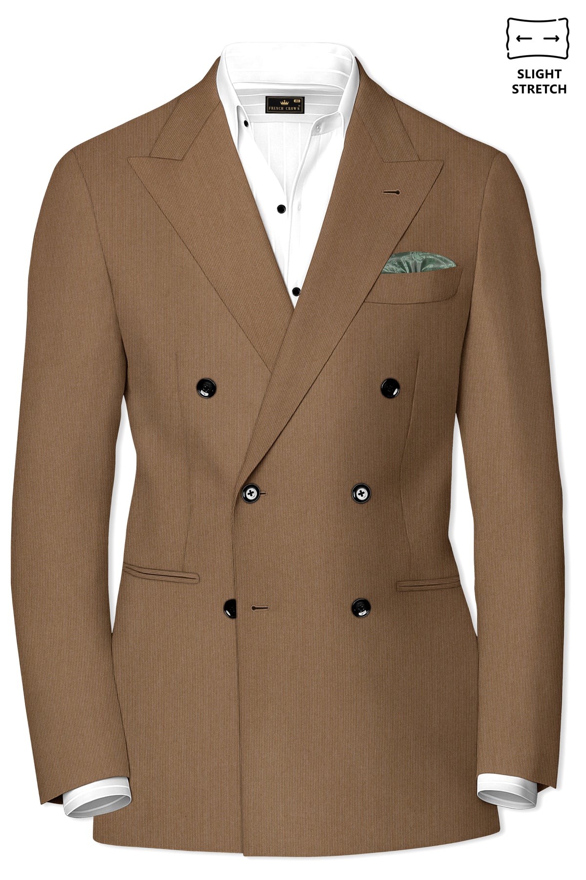 Weston-Millbrook Brown Diamond Textured Wool Rich Slight Stretch Double Breasted Suit