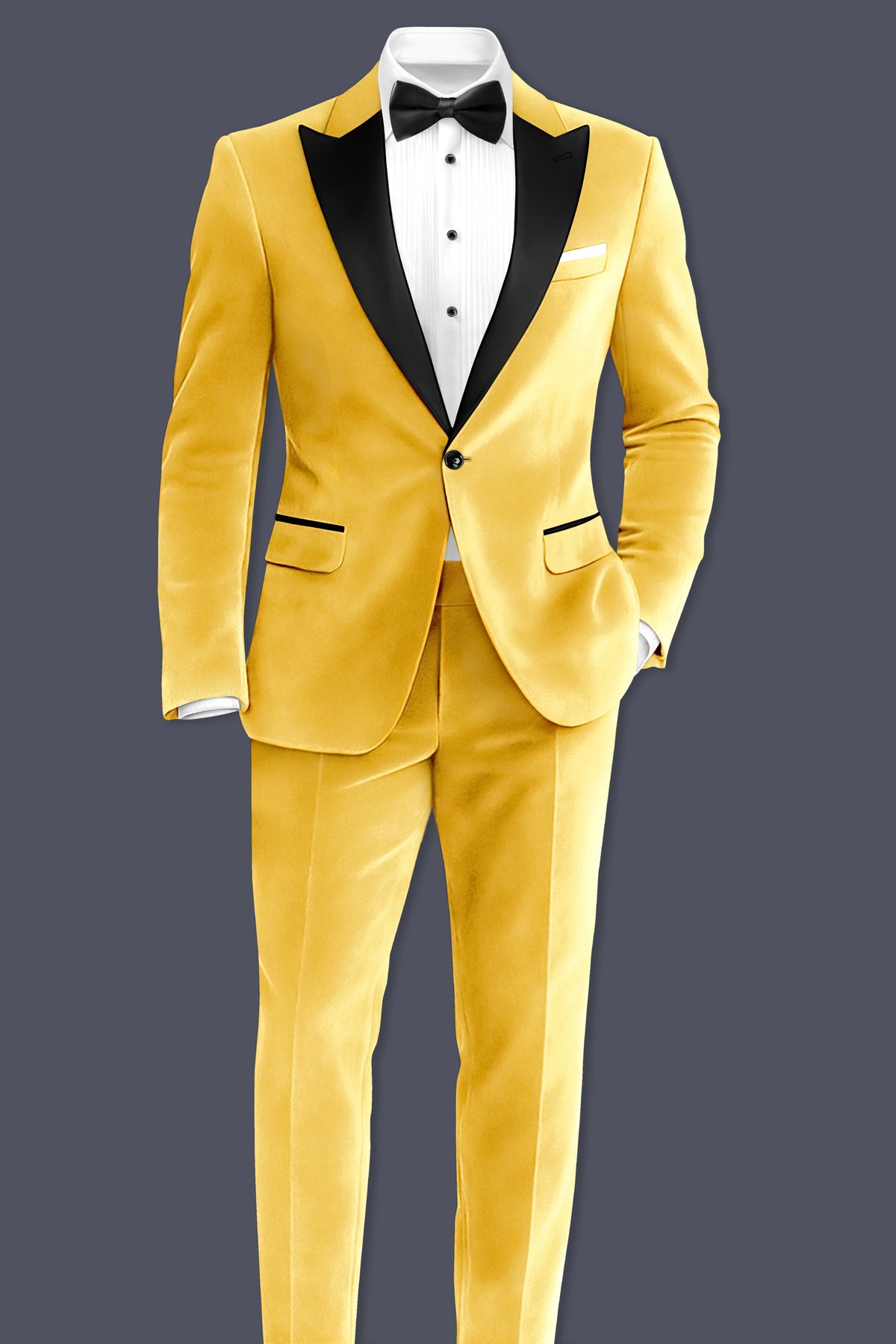 Lustre-Tulip Yellow Velvet Peak Lapel Tuxedo Suit