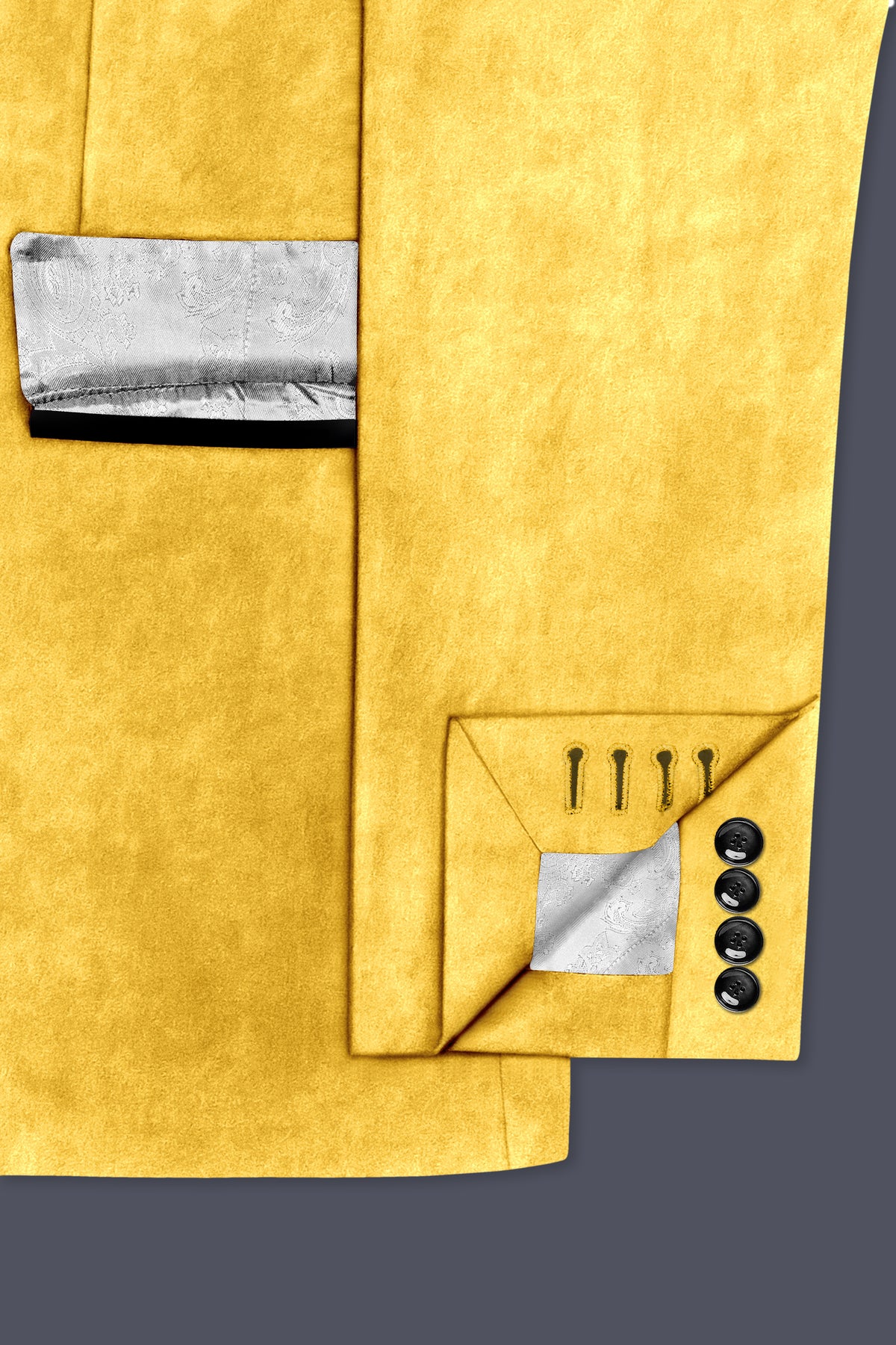 Lustre-Tulip Yellow Velvet Peak Lapel Tuxedo Suit