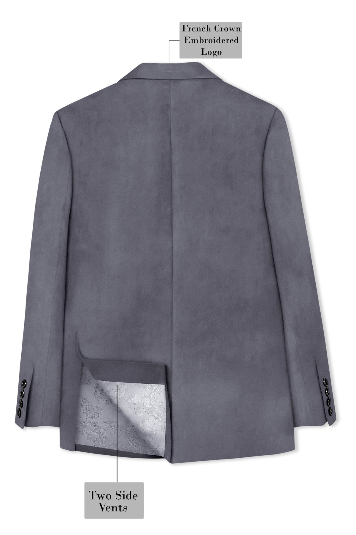 Velluto-Tuna Gray Velvet Peak Lapel Tuxedo Suit