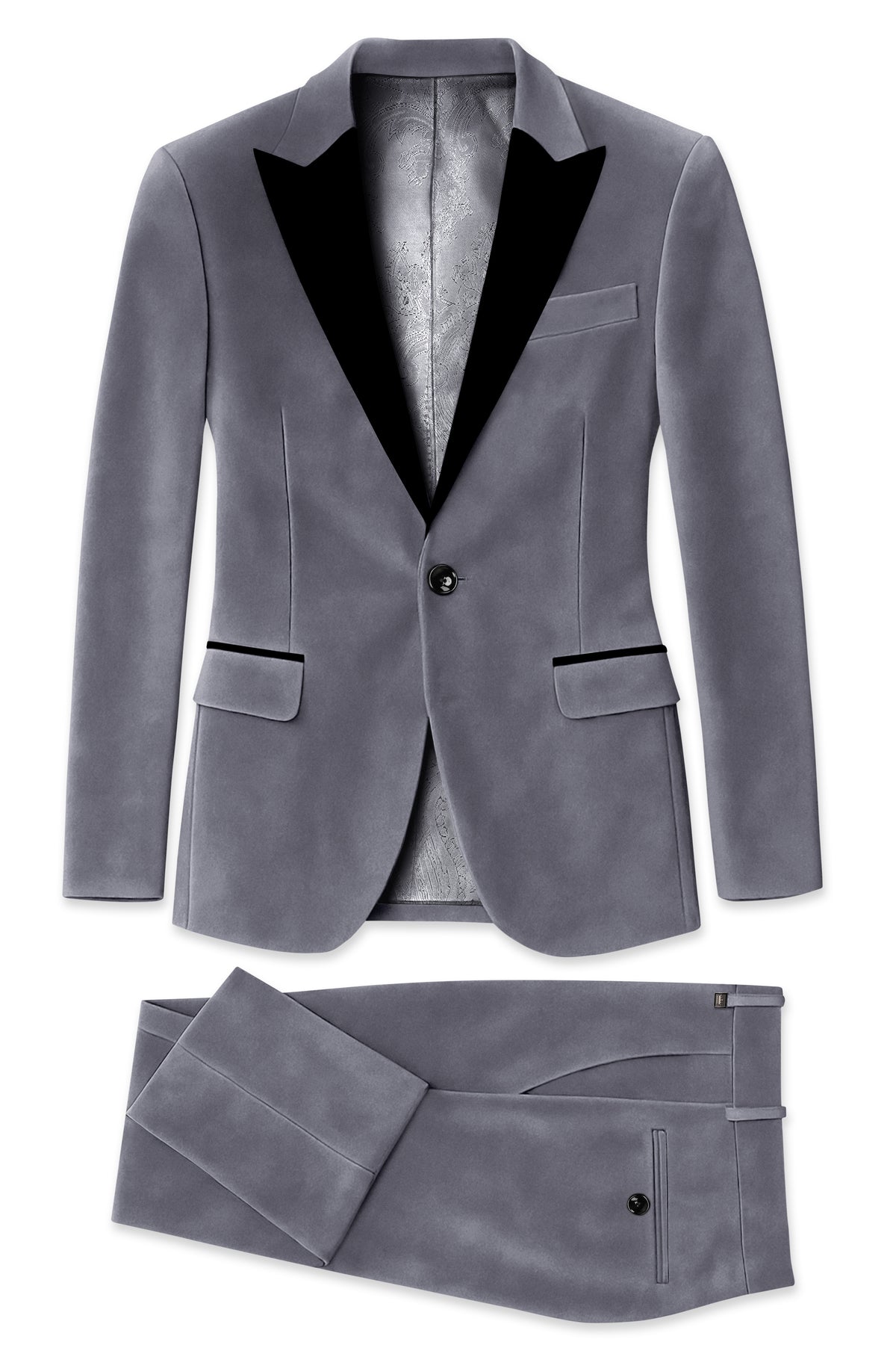 Velluto-Tuna Gray Velvet Peak Lapel Tuxedo Suit