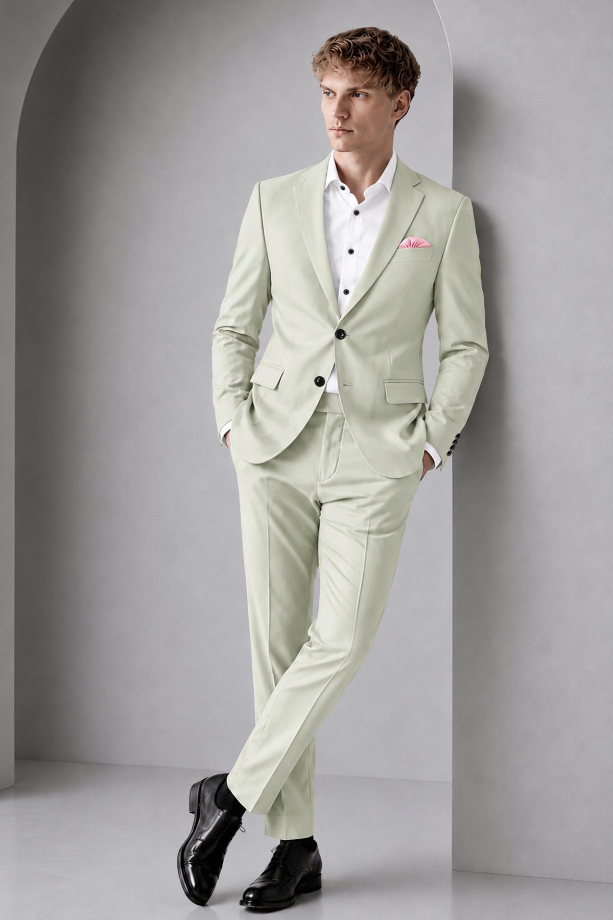 Olivier-Pixie Green Diamond Textured Wool Rich Slight Stretch Single Breasted Suit