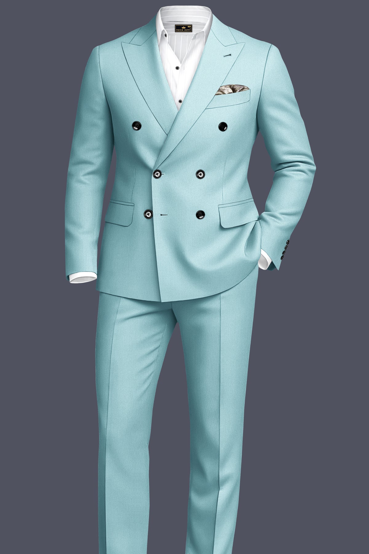 Eclipse-Hosta Blue Diamond Textured Wool Rich Slight Stretch Double Breasted Suit