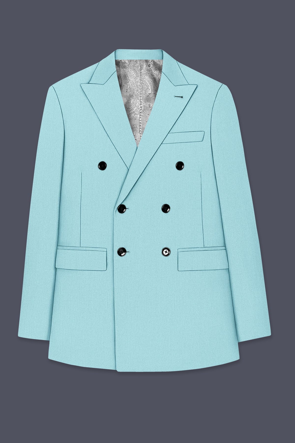 Eclipse-Hosta Blue Diamond Textured Wool Rich Slight Stretch Double Breasted Suit