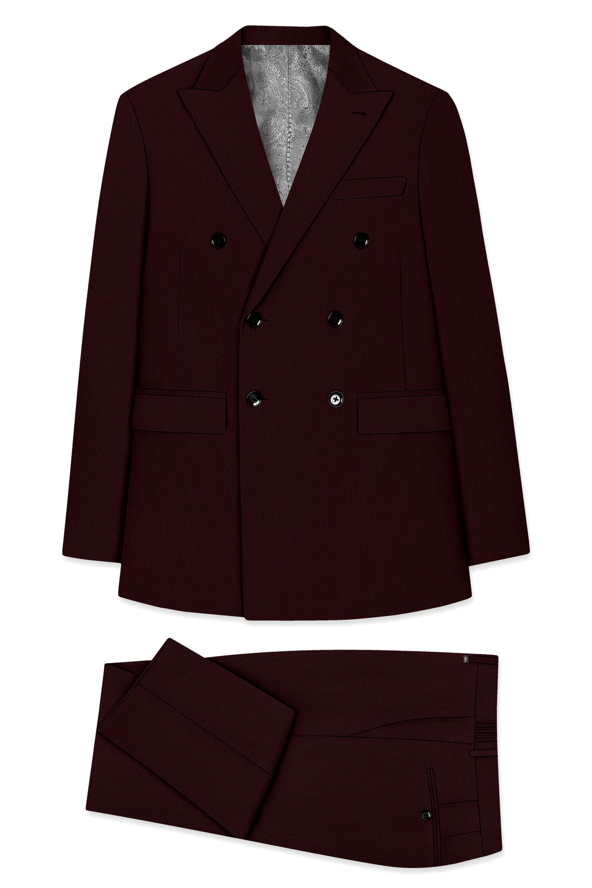 Ardent-Creole Maroon Diamond Textured Wool Rich Slight Stretch Double Breasted Suit