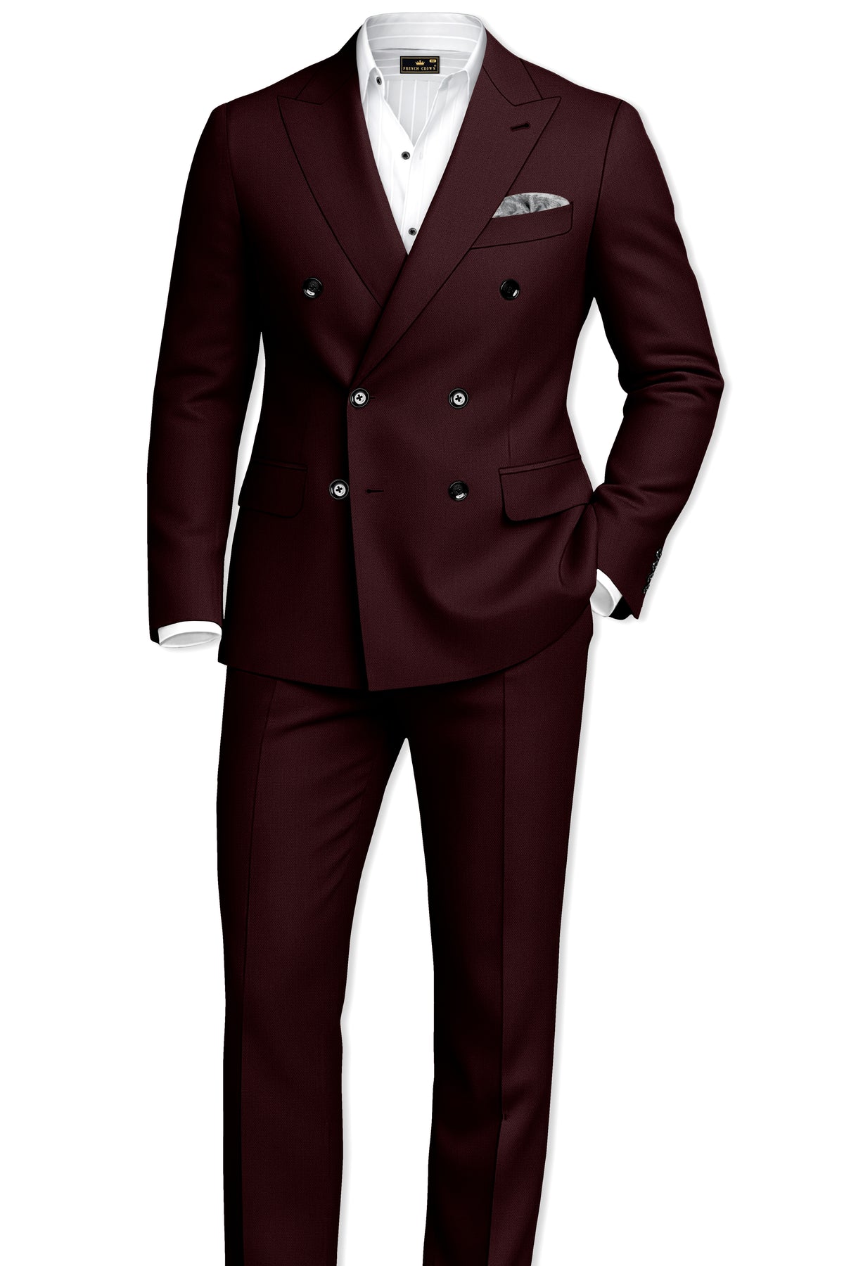 Ardent-Creole Maroon Diamond Textured Wool Rich Slight Stretch Double Breasted Suit
