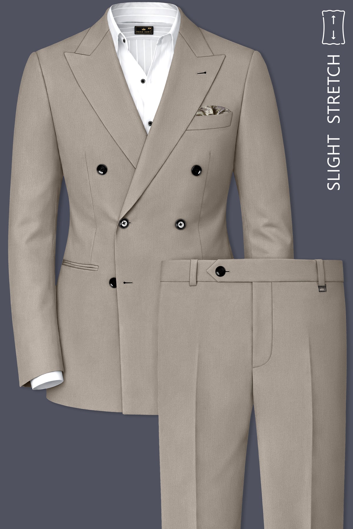 Mavren-Taupe Brown Diamond Textured Wool Rich Slight Stretch Double Breasted Suit