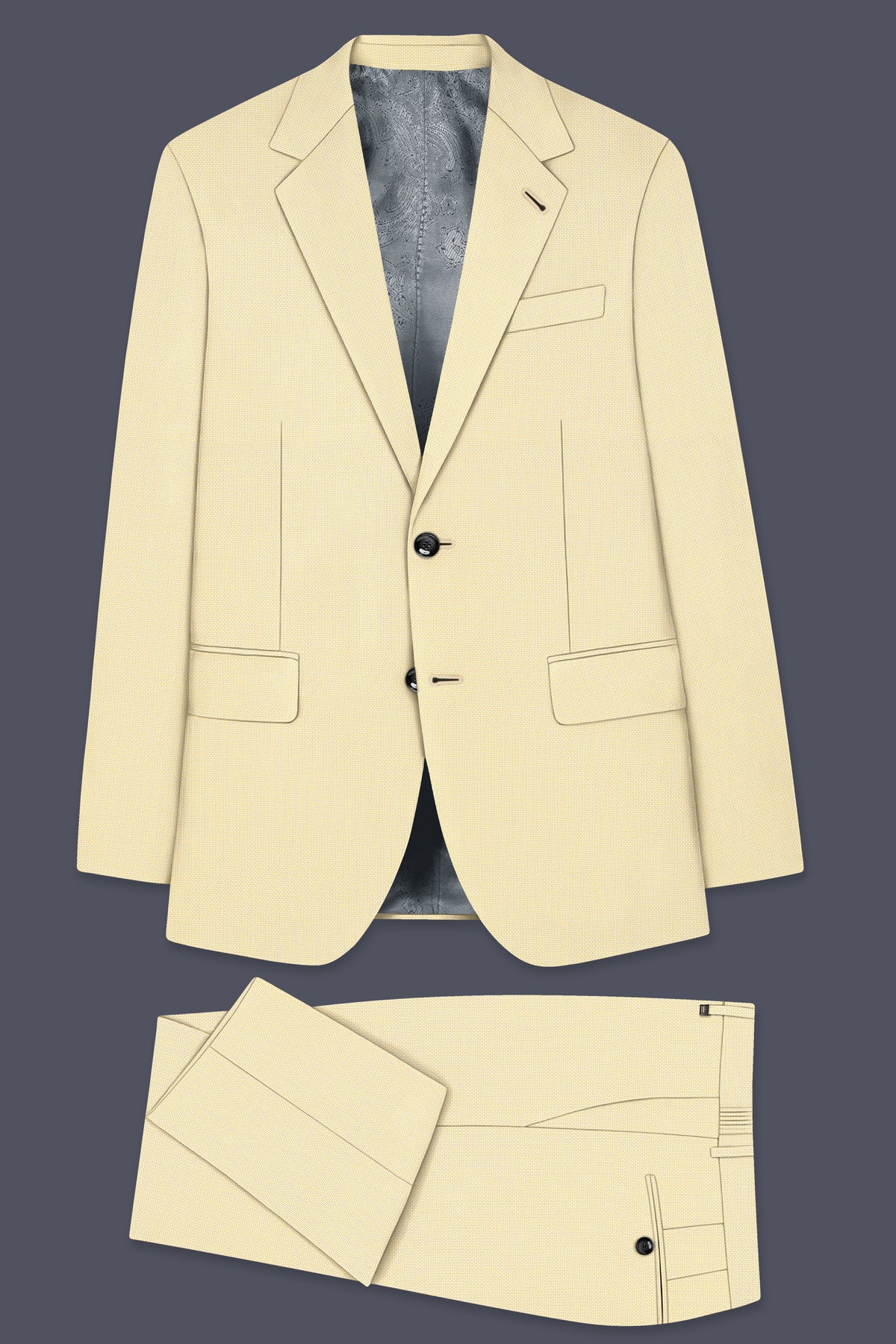 Lumine-Bavarian Cream Diamond Textured Wool Rich Slight Stretch Single Breasted Suit