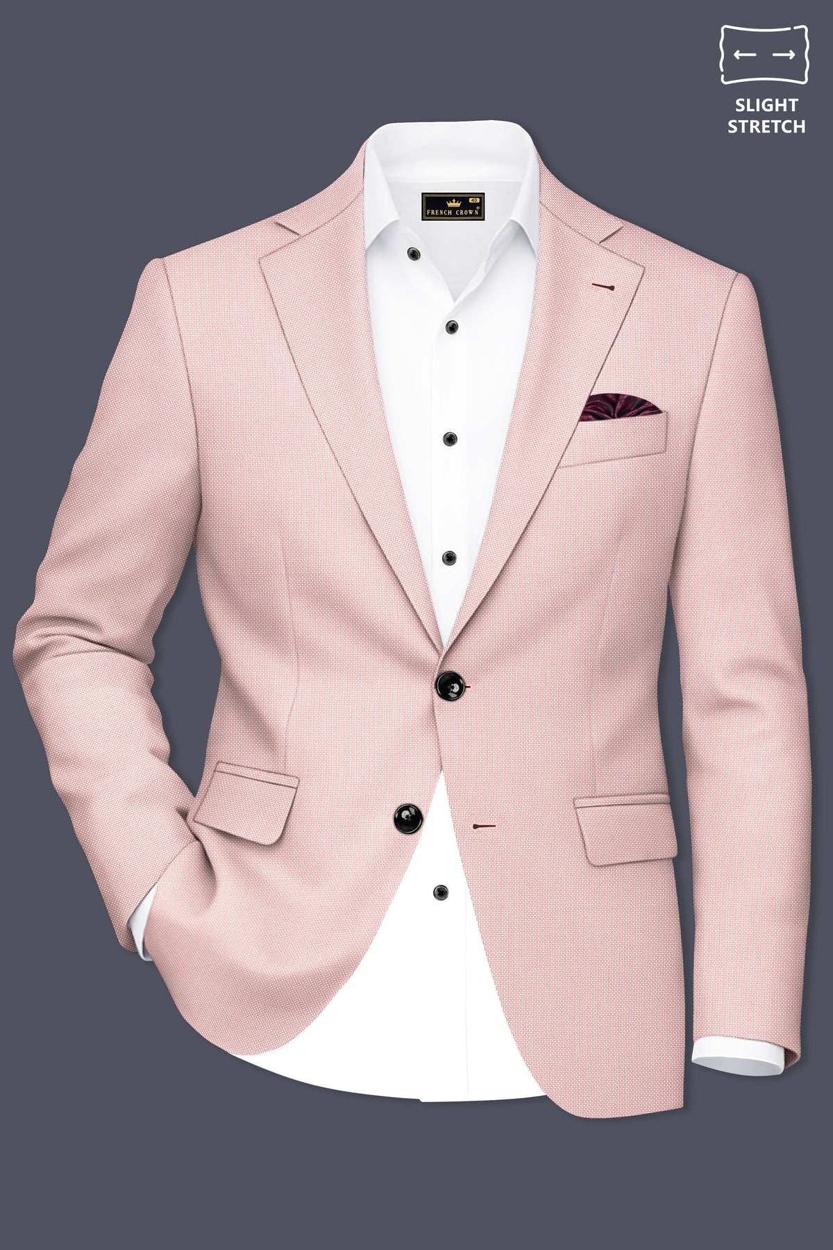 Blush-Cosmos Pink Diamond Textured Wool Rich Slight Stretch Single Breasted Suit
