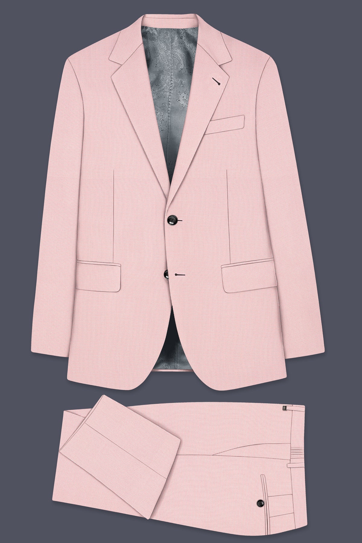 Blush-Cosmos Pink Diamond Textured Wool Rich Slight Stretch Single Breasted Suit