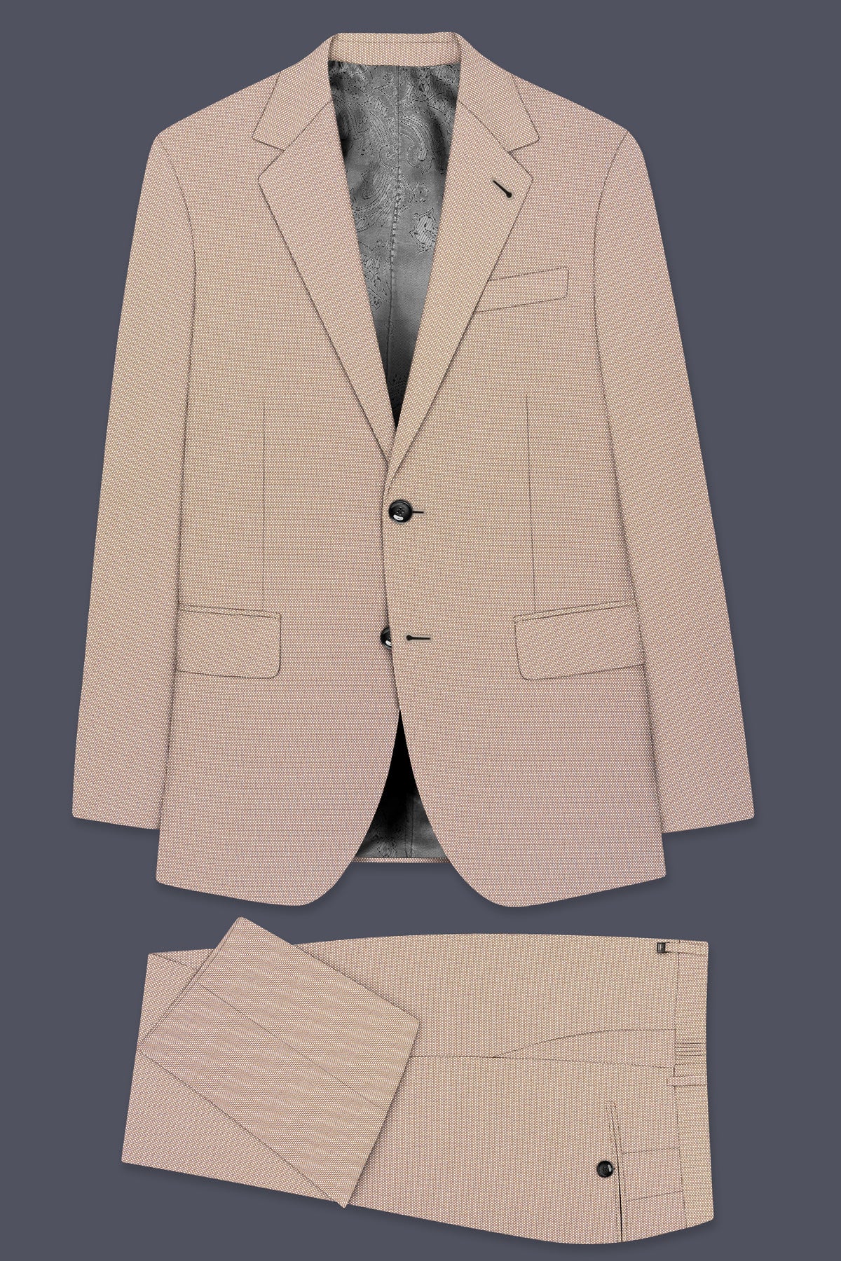 Terrano-Rodeo Brown Diamond Textured Wool Rich Slight Stretch Single Breasted Suit