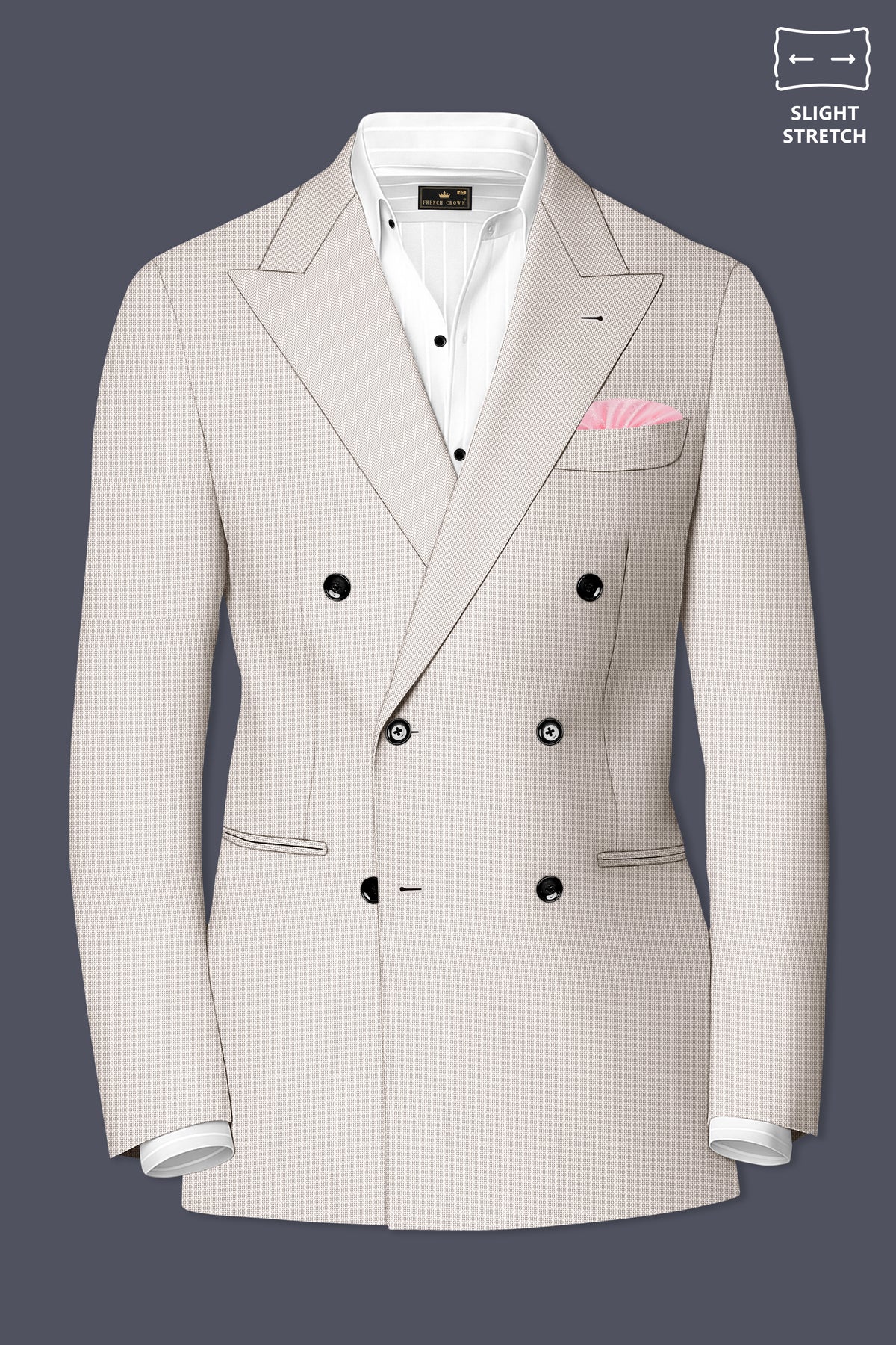 Dorian-Gainsboro Gray Diamond Textured Wool Rich Slight Stretch Double Breasted Suit