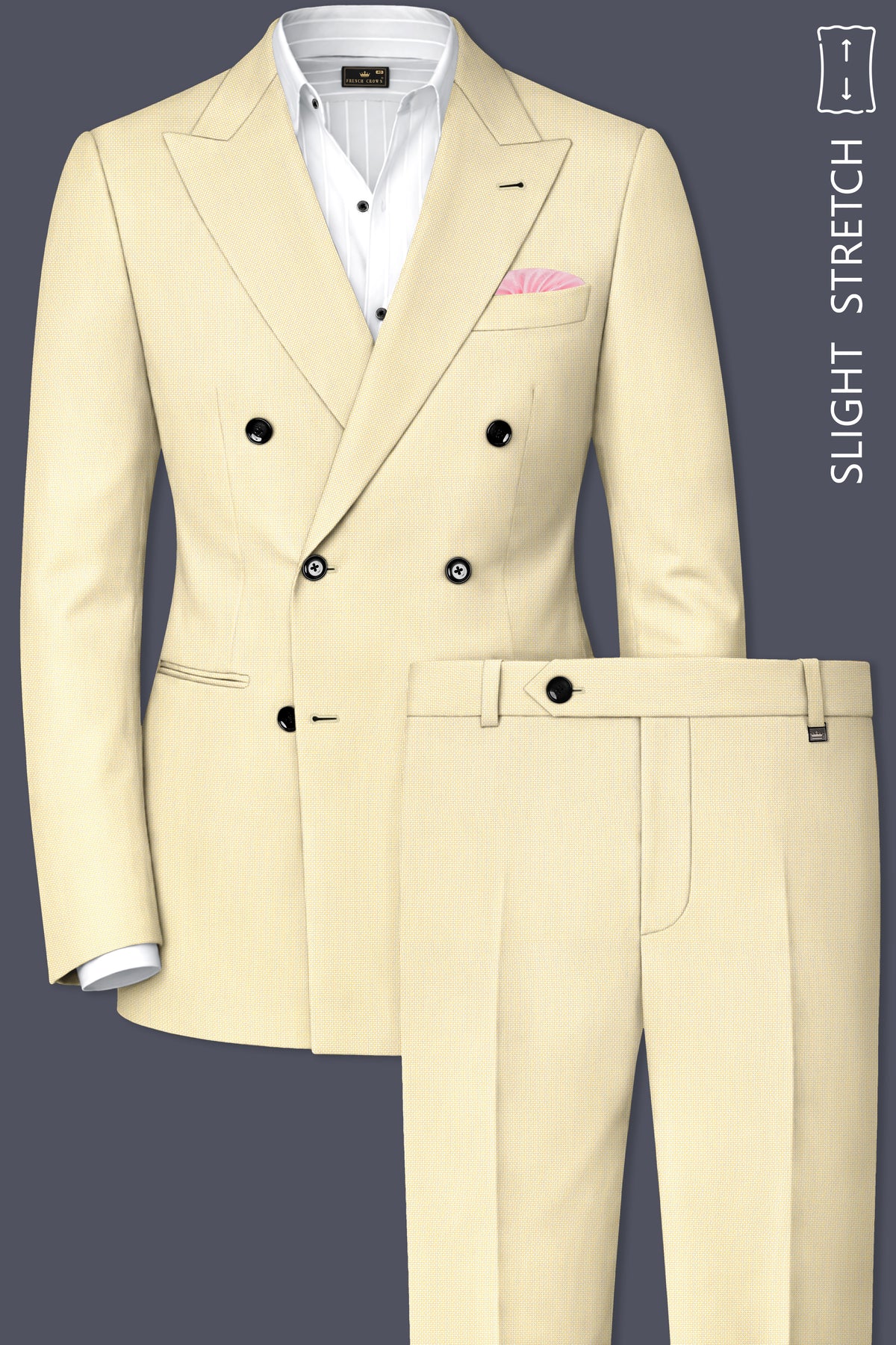 Lumine-Bavarian Cream Diamond Textured Wool Rich Slight Stretch Double Breasted Suit