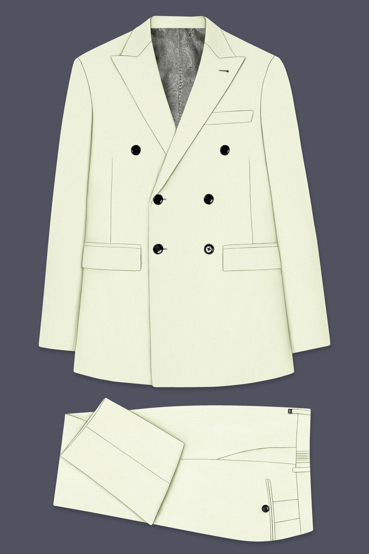 Verdant-Bud Green Diamond Textured Wool Rich Slight Stretch Double Breasted Suit