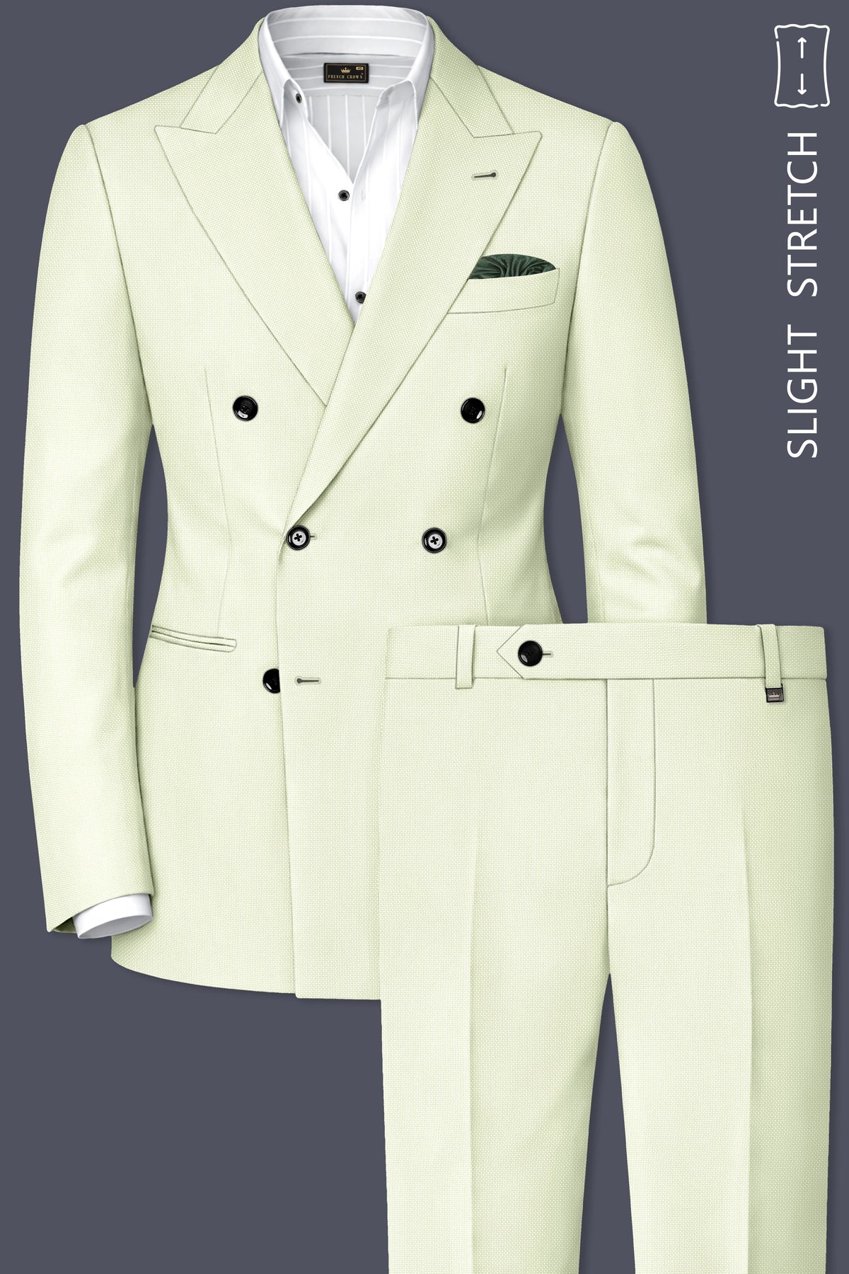 Verdant-Bud Green Diamond Textured Wool Rich Slight Stretch Double Breasted Suit