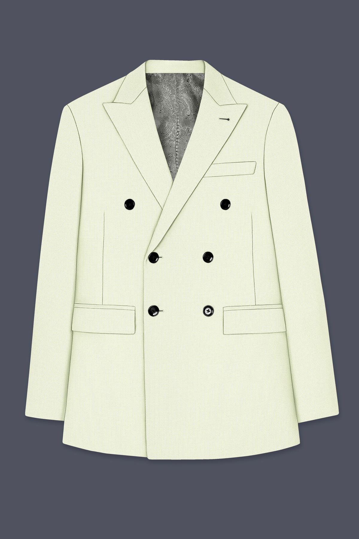 Verdant-Bud Green Diamond Textured Wool Rich Slight Stretch Double Breasted Suit
