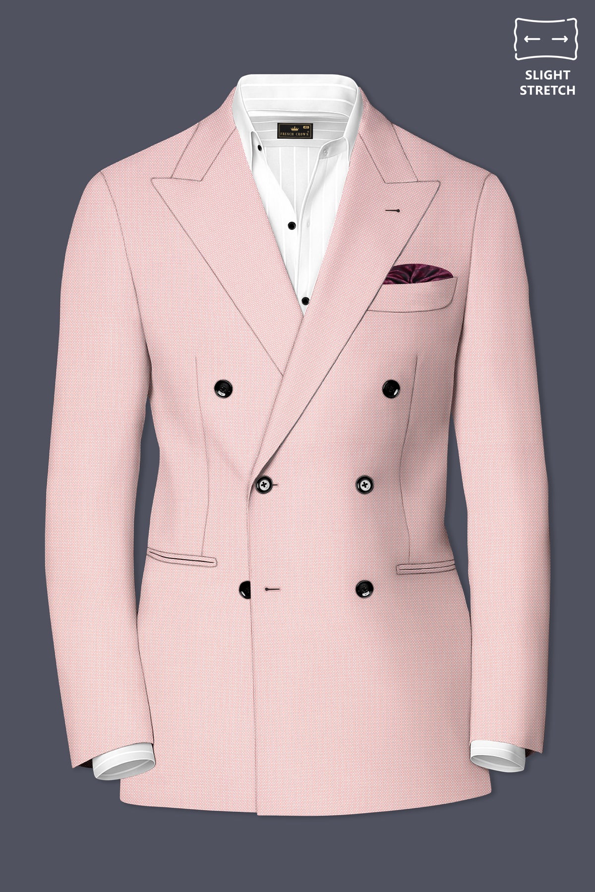 Blush-Cosmos Pink Diamond Textured Wool Rich Slight Stretch Double Breasted Suit