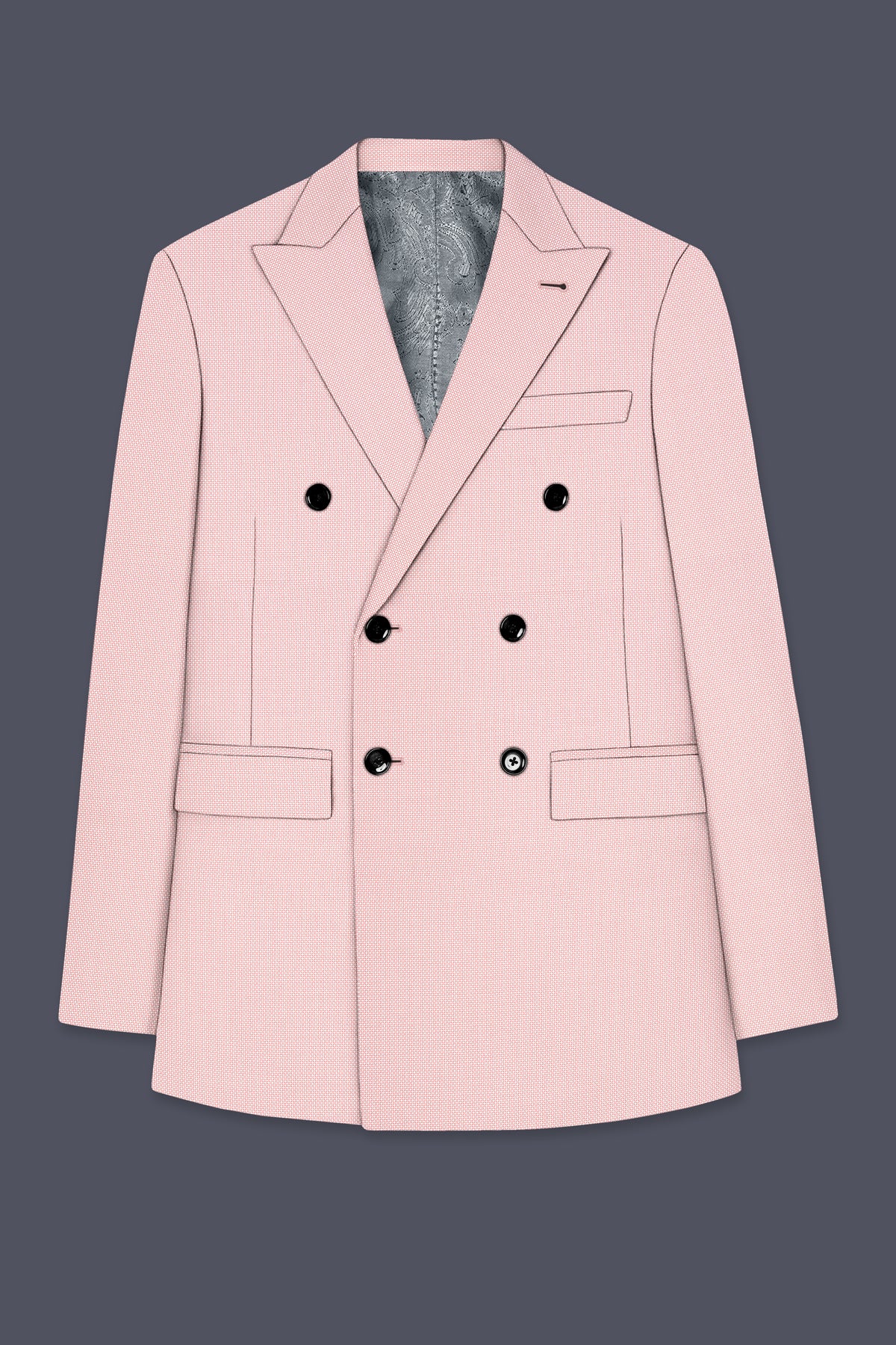 Blush-Cosmos Pink Diamond Textured Wool Rich Slight Stretch Double Breasted Suit