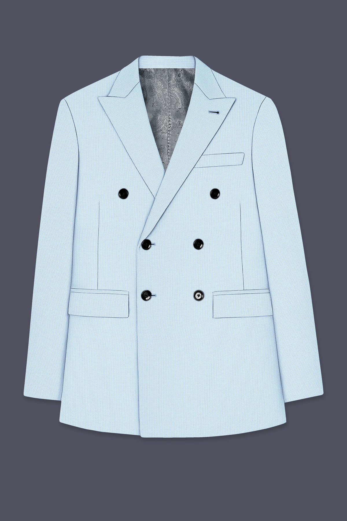 Azure-Hawkes Blue Diamond Textured Wool Rich Slight Stretch Double Breasted Suit