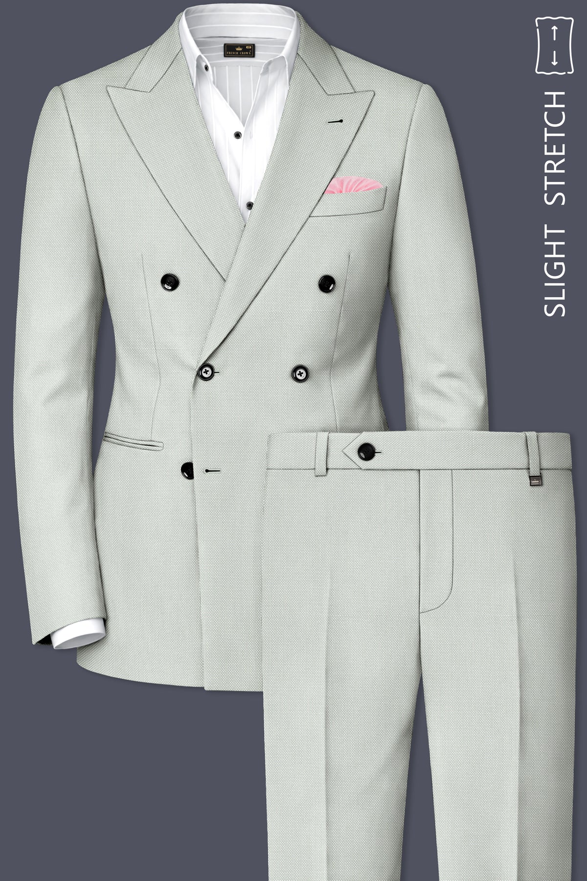 Cavell-Ash Gray Diamond Textured Wool Rich Slight Stretch Double Breasted Suit