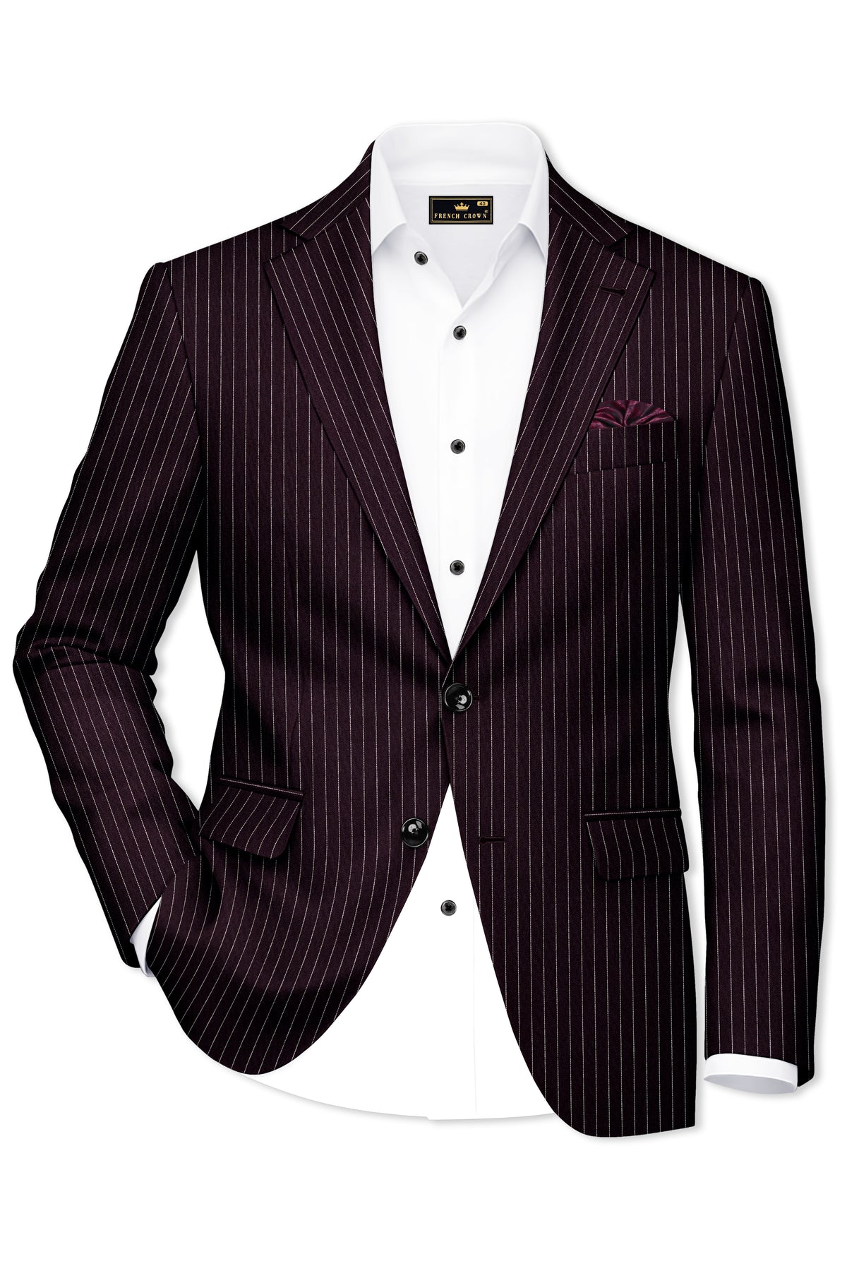 Vesper-Gondola Maroon Chalk Striped Wool Rich Wrinkle-Free Fluid Drape Fabric Single Breasted Suit