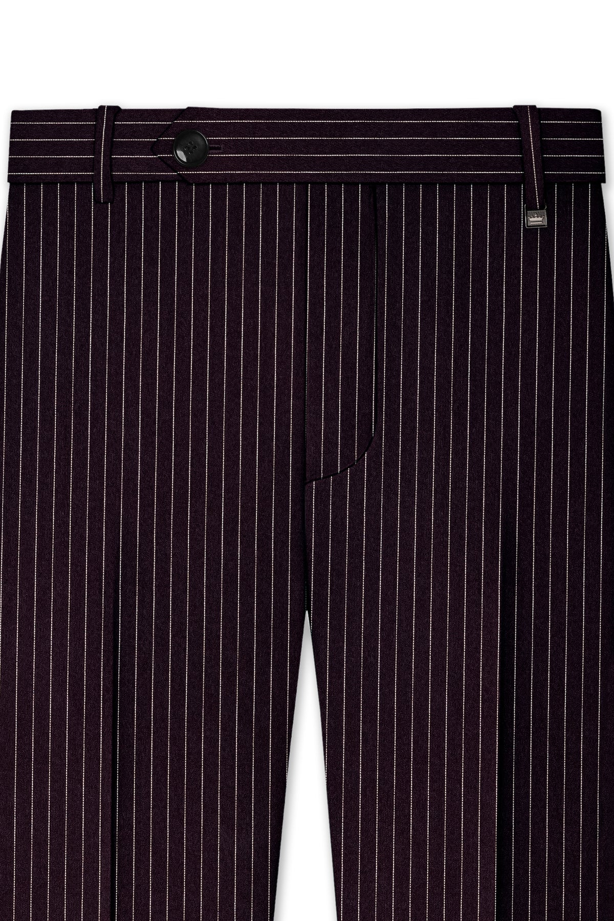Vesper-Gondola Maroon Chalk Striped Wool Rich Wrinkle-Free Fluid Drape Fabric Single Breasted Suit