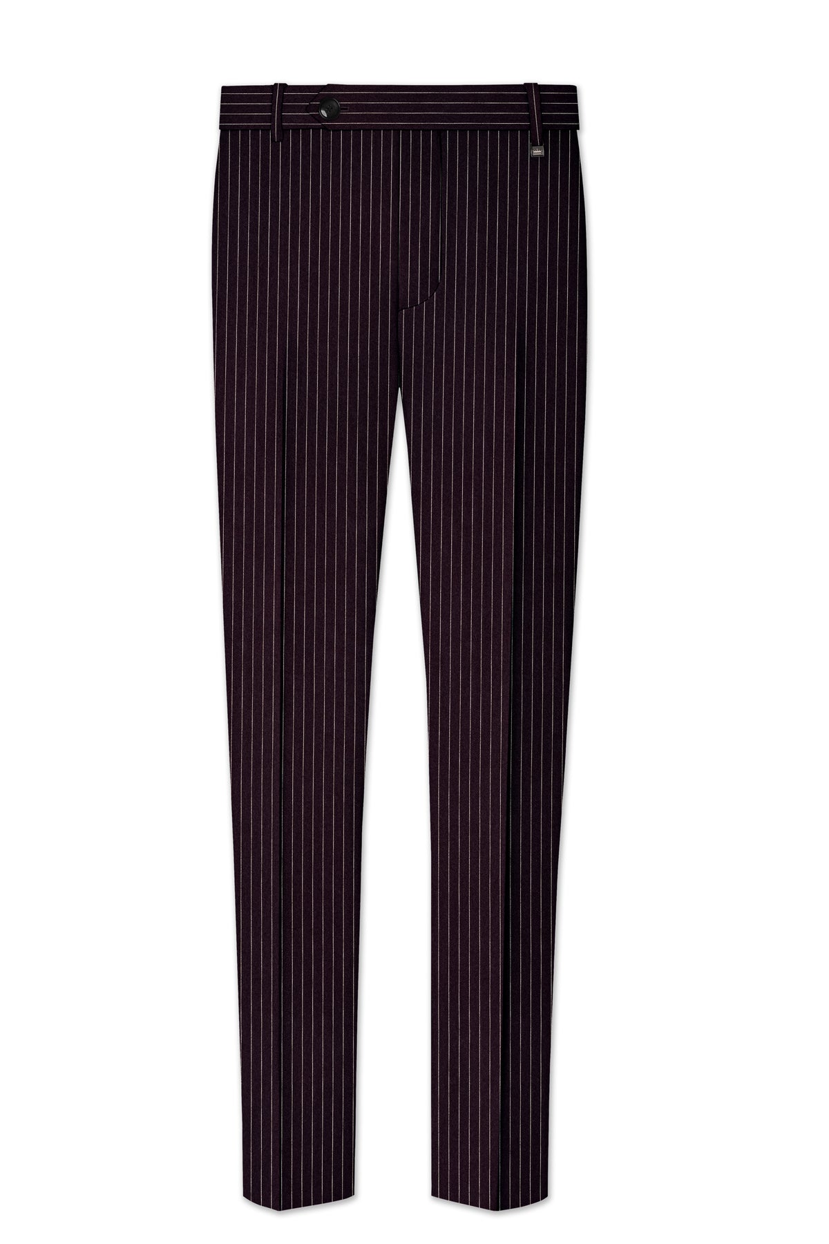 Vesper-Gondola Maroon Chalk Striped Wool Rich Wrinkle-Free Fluid Drape Fabric Single Breasted Suit