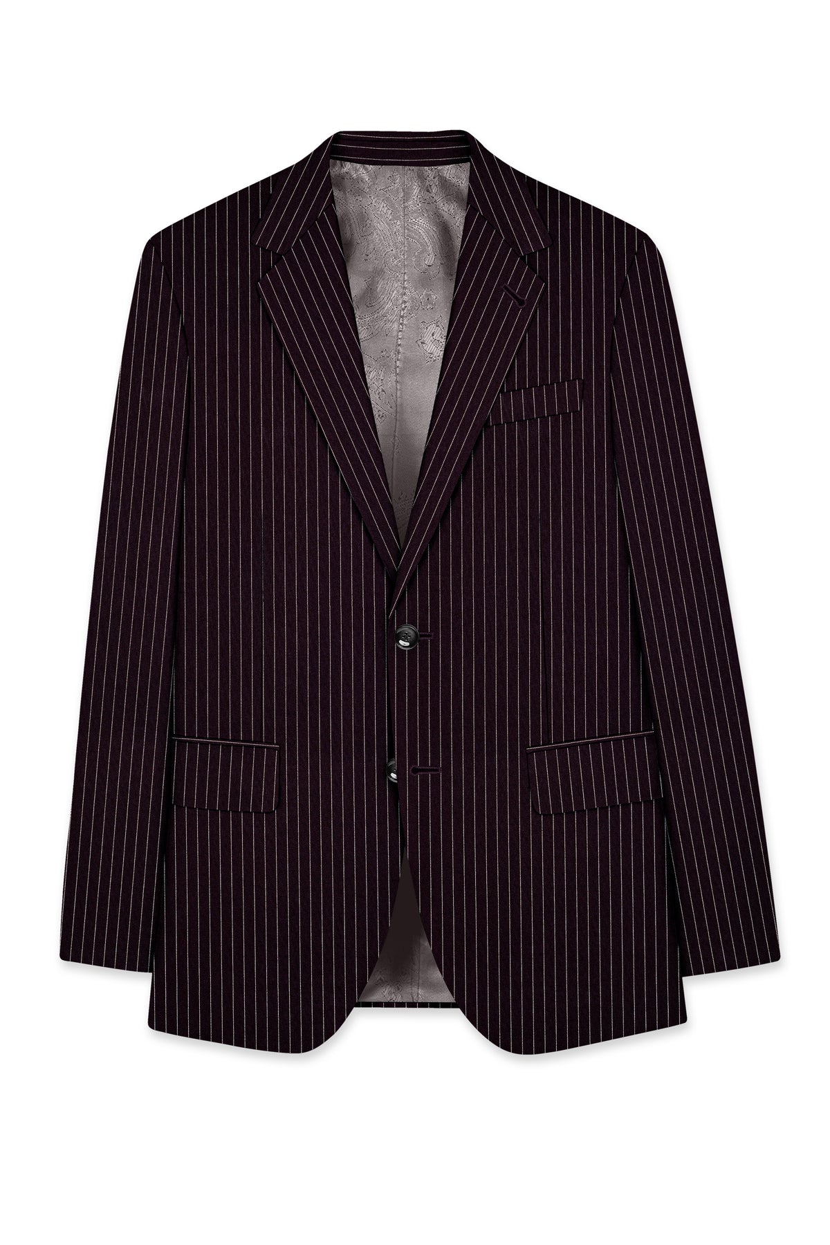 Vesper-Gondola Maroon Chalk Striped Wool Rich Wrinkle-Free Fluid Drape Fabric Single Breasted Suit
